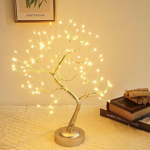 Árbol de luces de hadas con 108 luces LED parpadeantes, árbol de hadas, lámpara de árbol de espíritu, funciona con batería/USB, función de