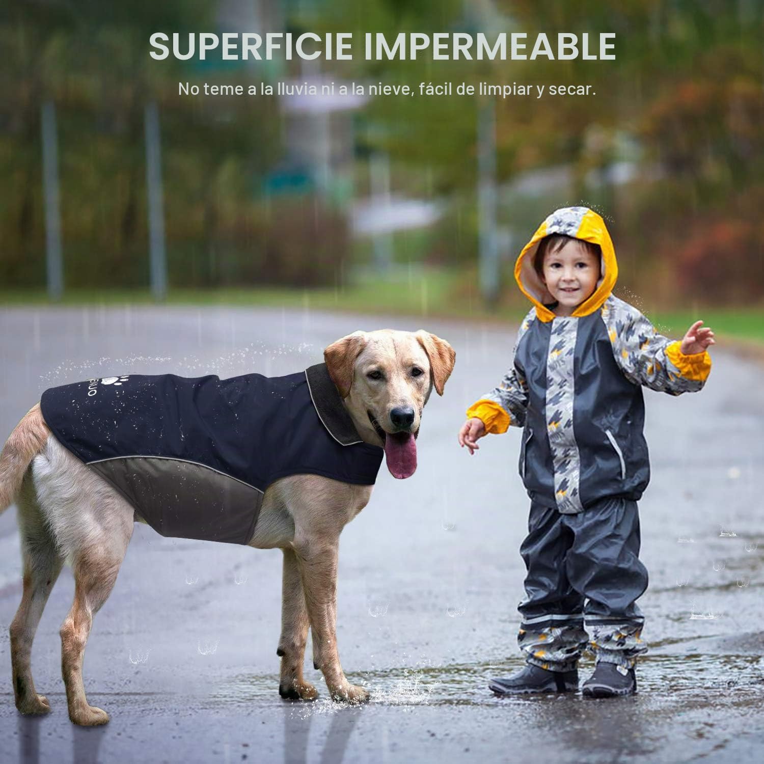 Abrigo para Perro Impermeable, Chubasqueros Perro Mediano Grande cálida Chaqueta Perro de Invierno con Tiras Reflectantes Seguras & Busto Ajustable(Azul, XL)