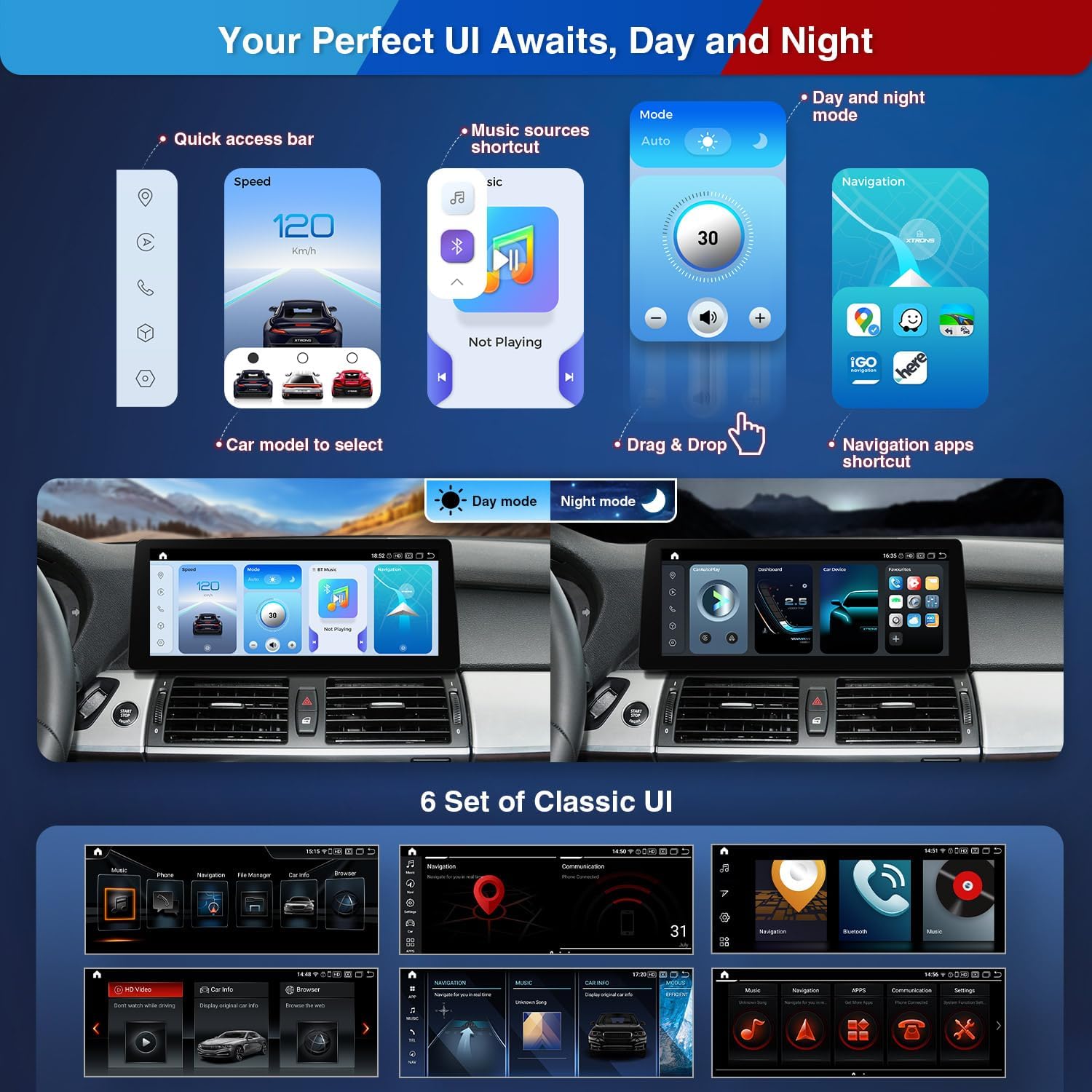 XTRONS 12.3 Inch Android 14 Qualcomm 680 Car Stereo for BMW X5 E70 / X6 E71 (2011-2013) CIC System, IPS Touch Screen 8+128GB Car Radio GPS Navigation Support Wireless CarPlay Android Auto