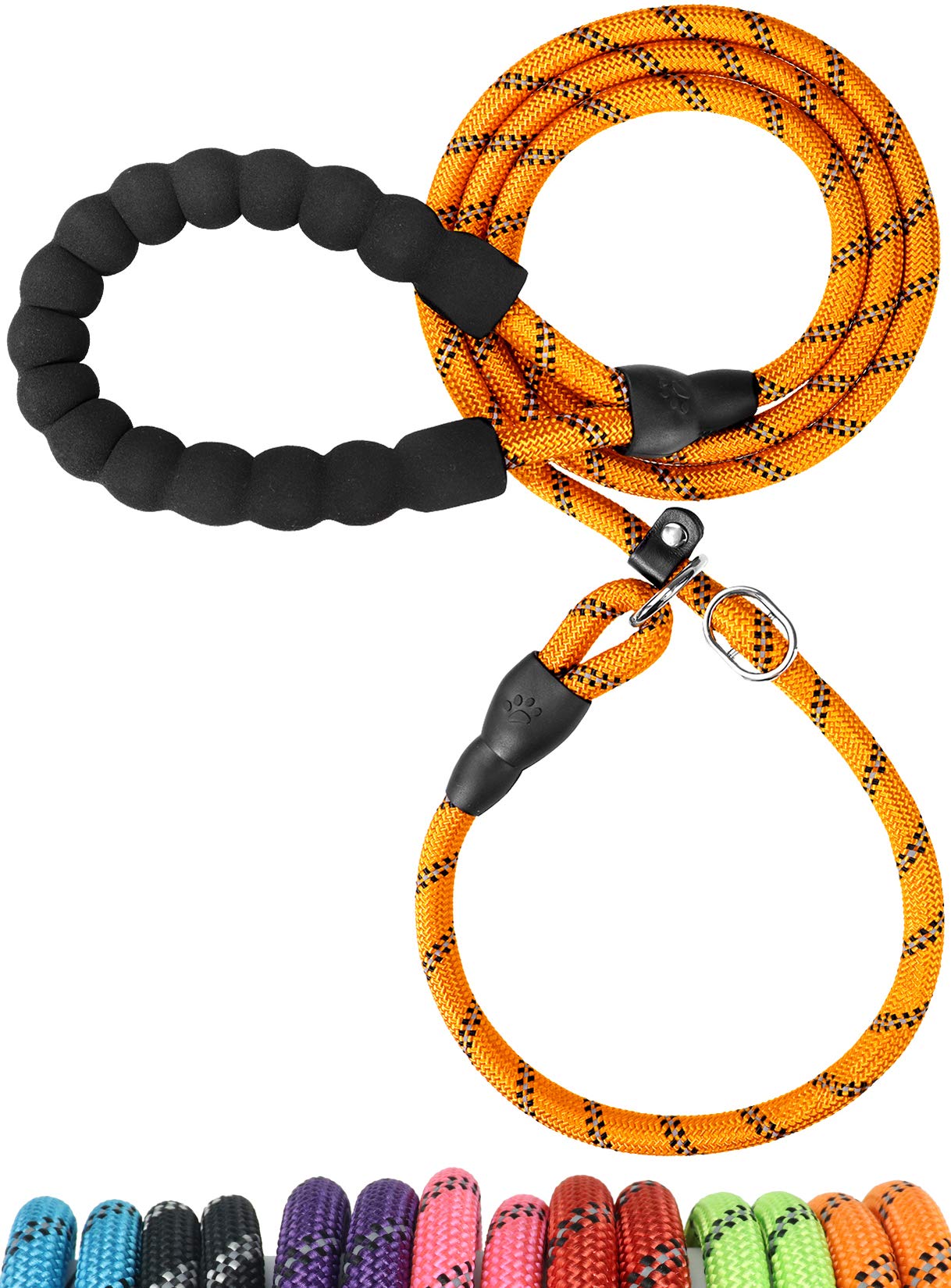 TagME Slip Leads for Dogs, 6 FT Heavy Duty Slip Leash with Padded Handle, Strong Rope No Pull Pet Training Leash for Medium Dogs,Orange