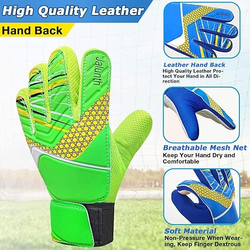 Miniatura 7 de Jalunth - Guantes de portero de fútbol con palma de látex texturizada antideslizante y parte trasera de PU suave, para niños y jóvenes