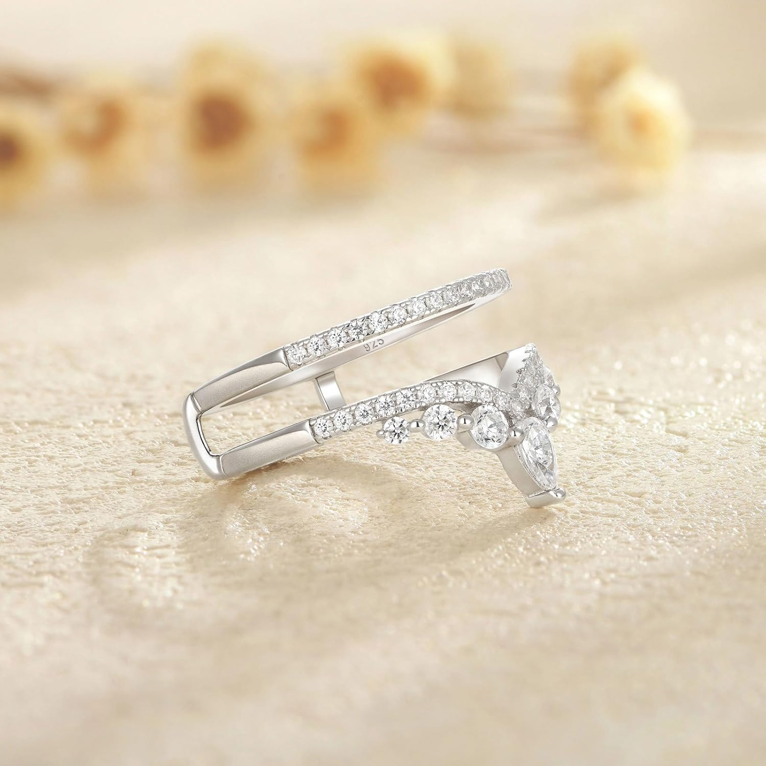 SHELOVES Wedding Rings Enhancer for Engagement Rings Teardrop Pear Cut CZ 925 Sterling Silver Wedding Bands Size 5-10