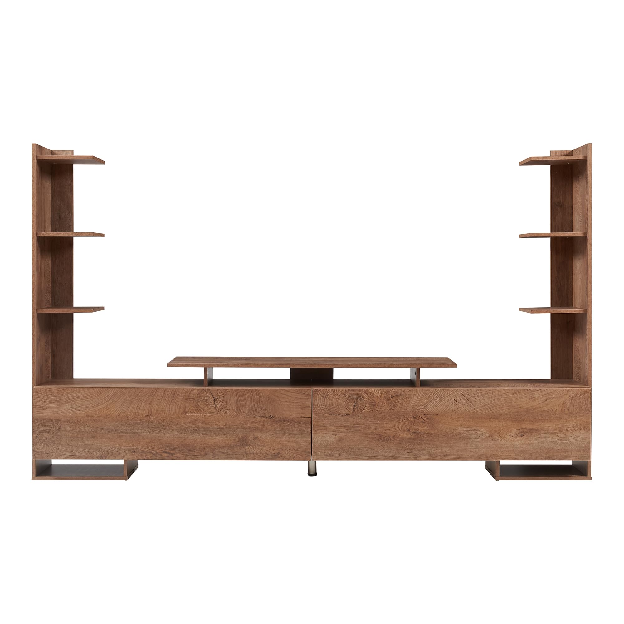 [en.casa] Mobile Porta TV con 6 Ripiani Laterali Stand Multimediale a 2 Vani Chiusi con Ante a Ribalta Scomparto Aperto 233x31x141 cm Soggiorno - Effetto Noce