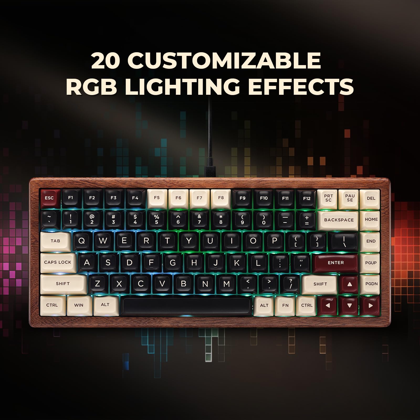 Amazon.com: GLENCREAG WK84 USB-C Wired Wooden Mechanical Keyboard