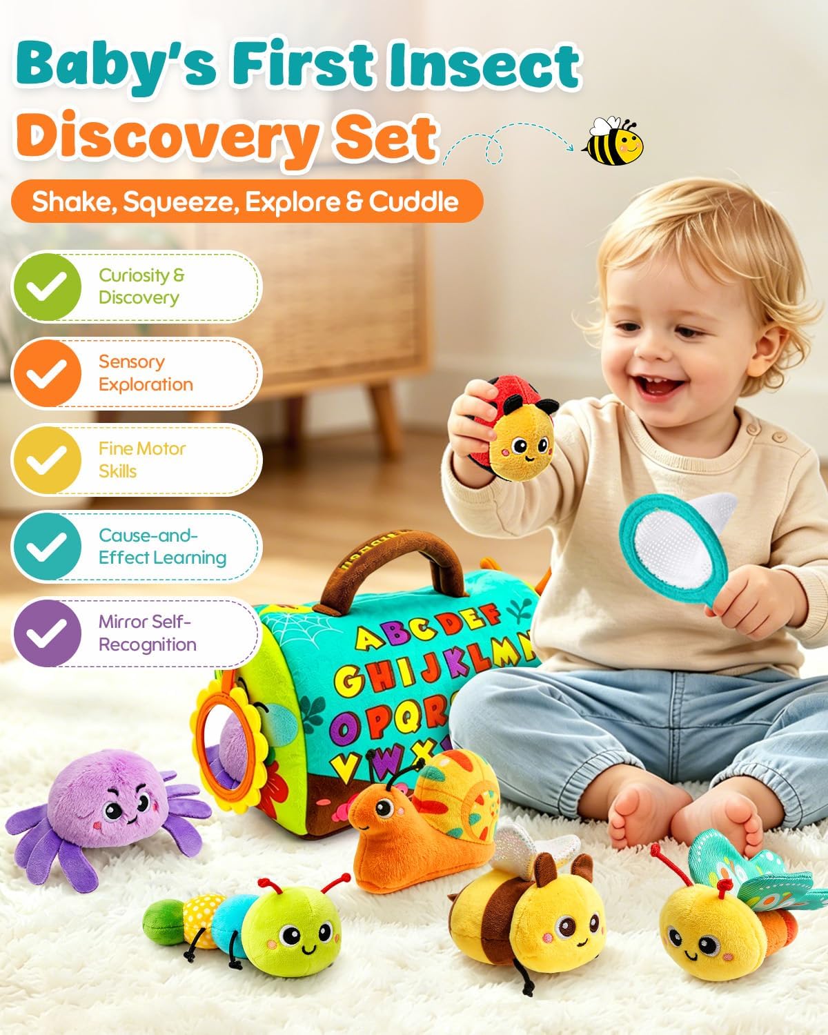 Baby Sensory Toys 6-12 Months, Surprise Insect House with 6 Stuffed Animals image 3