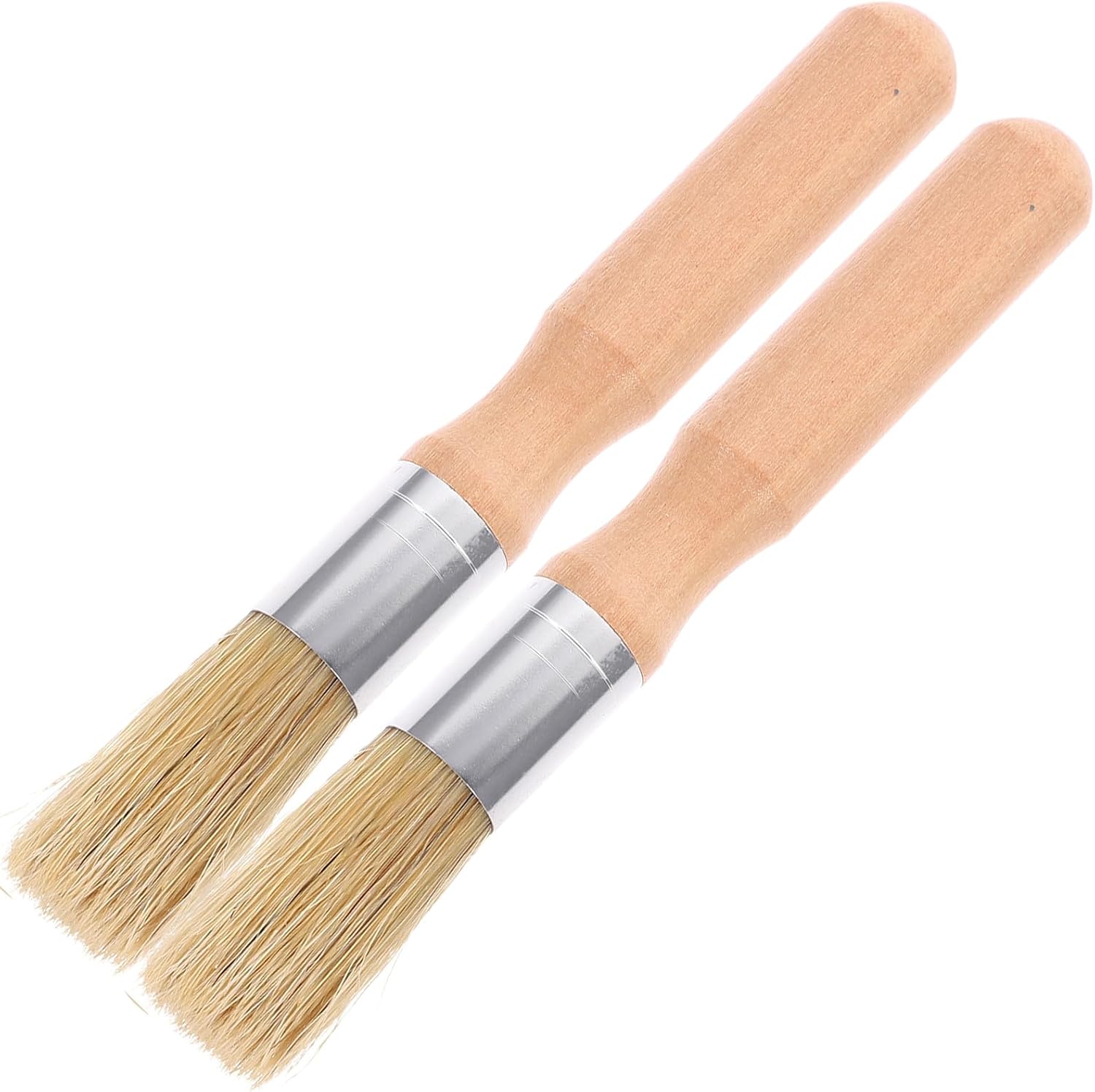 2pcs Round Head Oil and Acrylic Painting Brushes with Wooden Handles, Small Stencil Bristle Paintbrushes for Fine Detail, Suitable for Artists and DIY Crafts