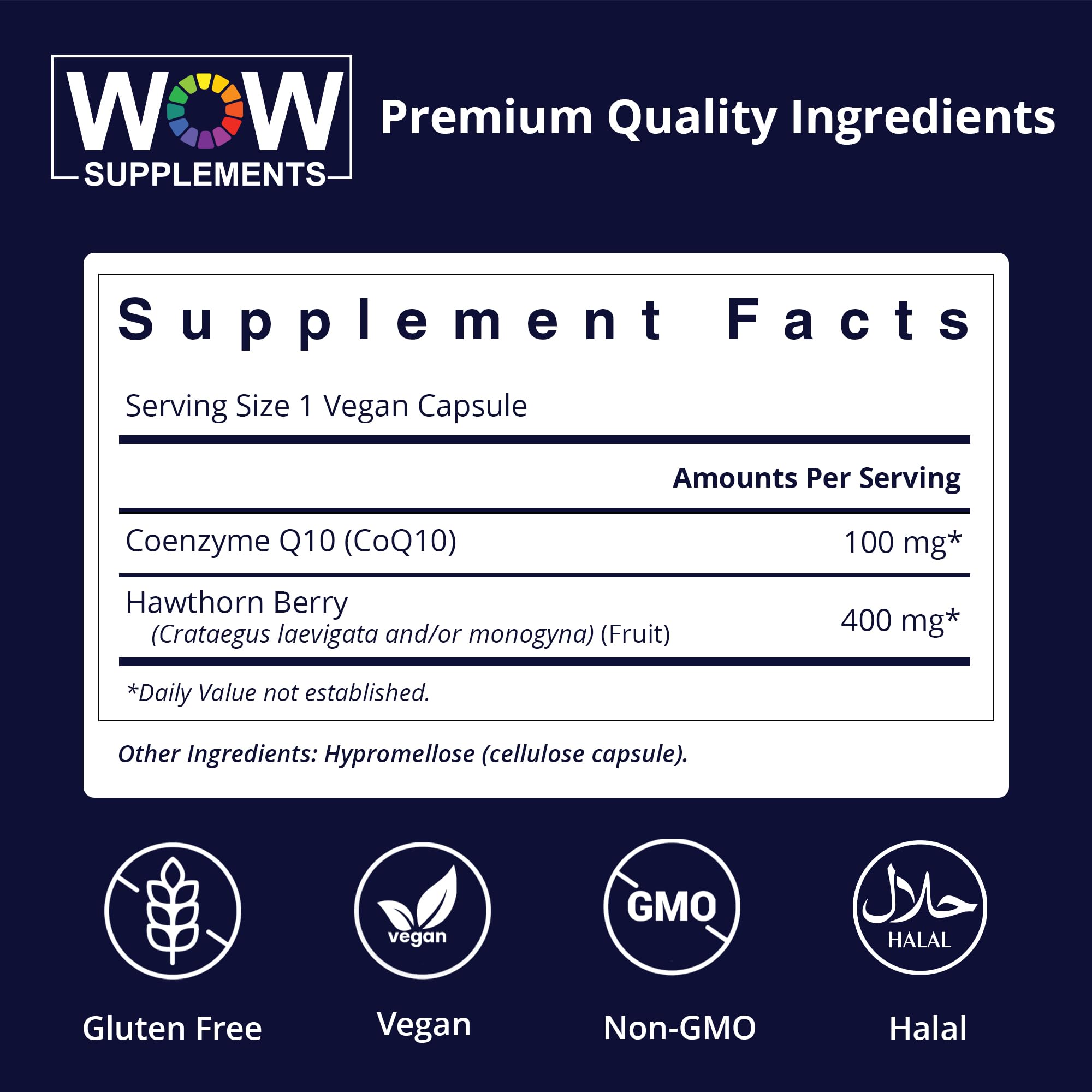 WOW Supplements CoQ10 100 mg with Hawthorn Berry - High Absorption CoQ10 100mg for Energy Production, Heart and Cellular Health - Non-GMO, Gluten-Free Coenzyme Q10 100mg Supplement - 90 Capsules — Amazon image 2
