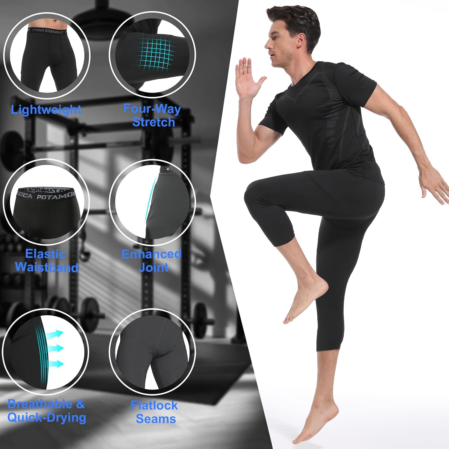 3 Pack Men's Compression Pants, Athletic Tight, Leggings Gym Base Layer Bottoms for Running Workout Sports - Image 5