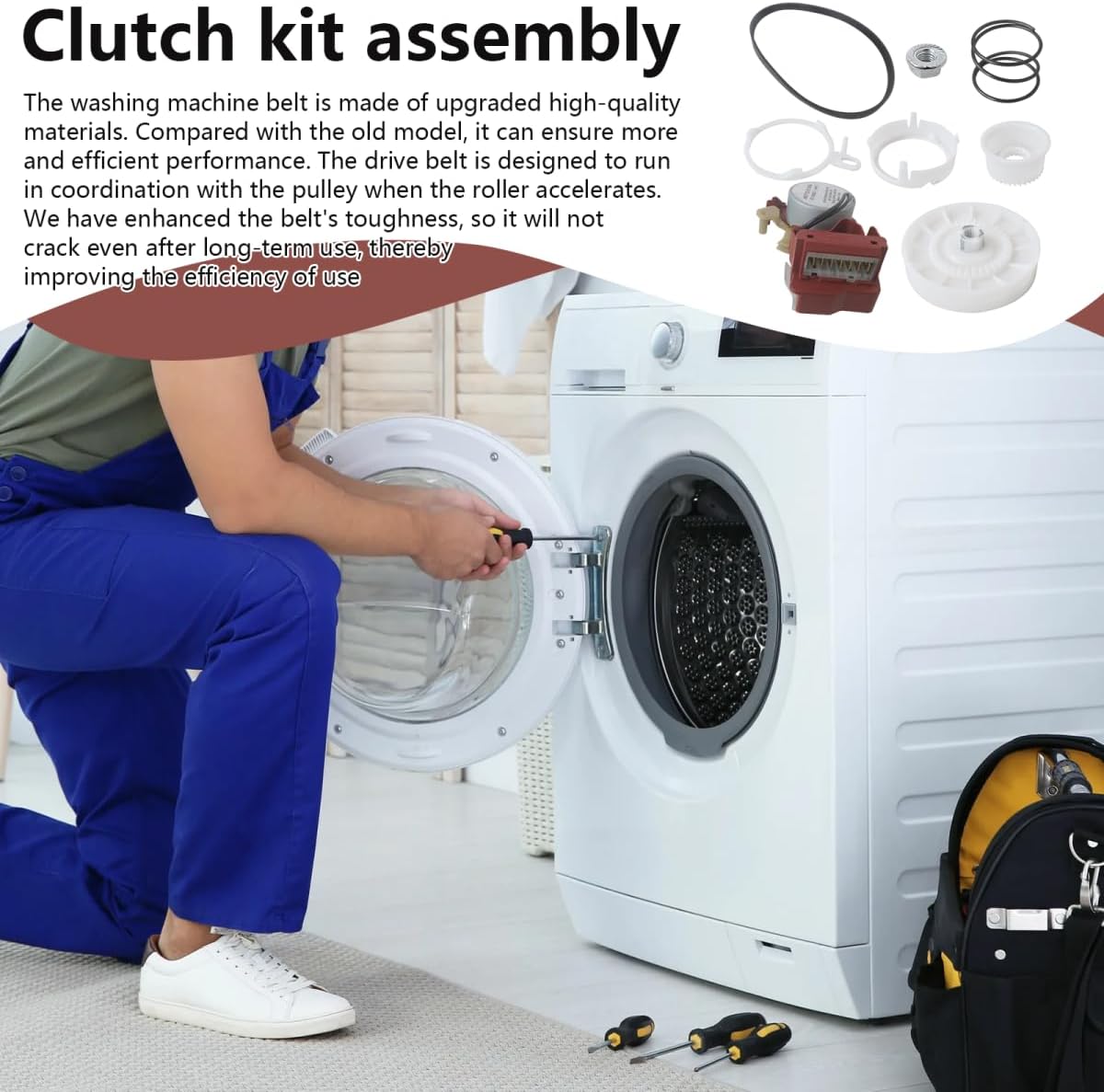 Washer W10721967 Pulley Clutch Kit + W10006355 Shift Actuator + W10006384 Drive Belt Fit for Maytag MVWC200XW3, MVWC300BW0, MVWC300XW0, MVWC300XW2, MVWC350AW0