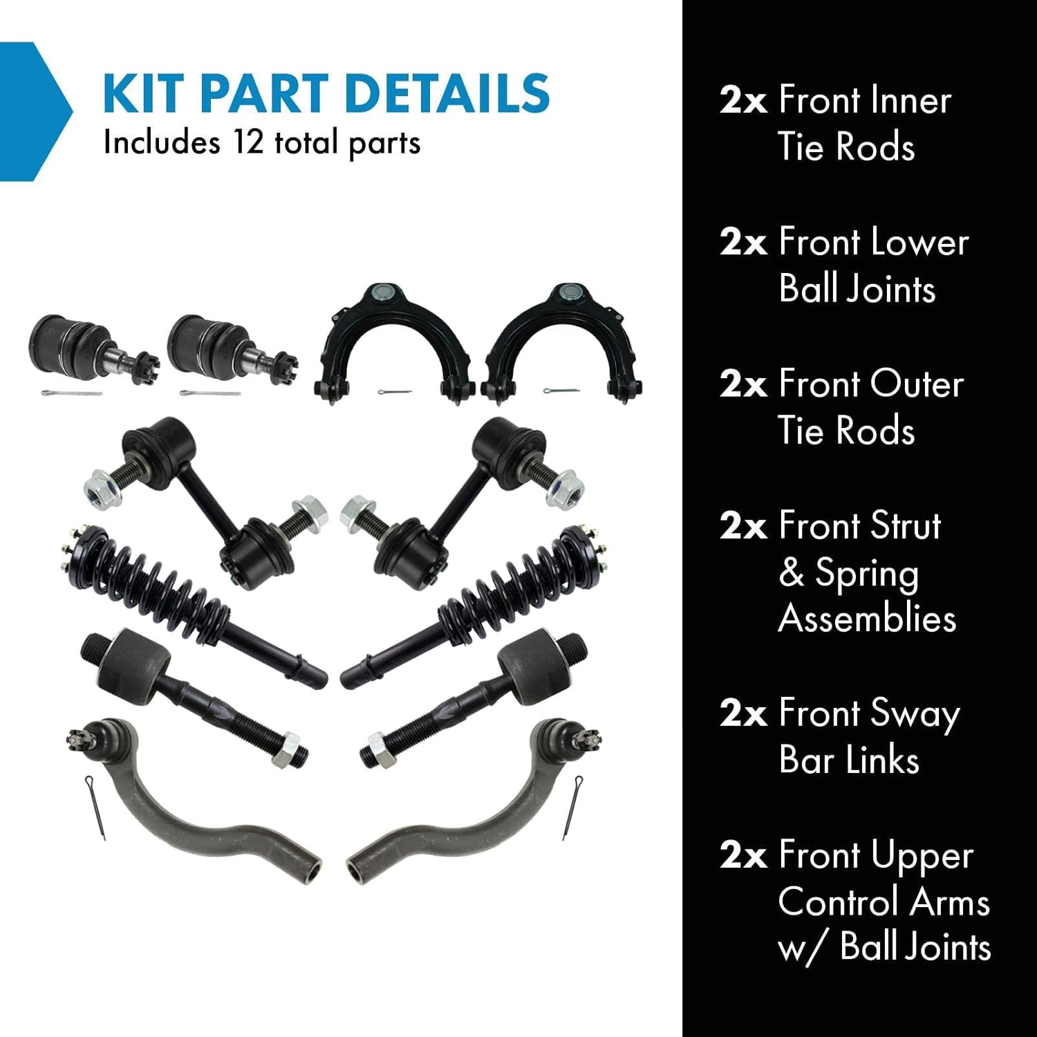 TRQ Front Steering & Suspension Kit Ball Joint Complete Strut & Coil Spring Assembly Control Arm with Ball Joint Sway Bar Stabilizer Link Tie Rod Compatible with 2003-2007 Honda Accord