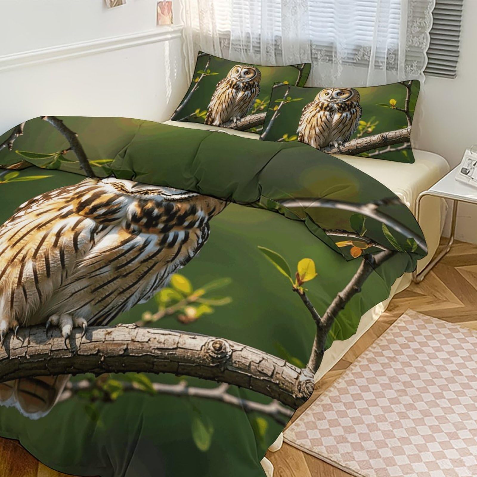 Parure de lit 3 pièces chouettes avec couvre-lit épais pour grand lit 228x228 cm