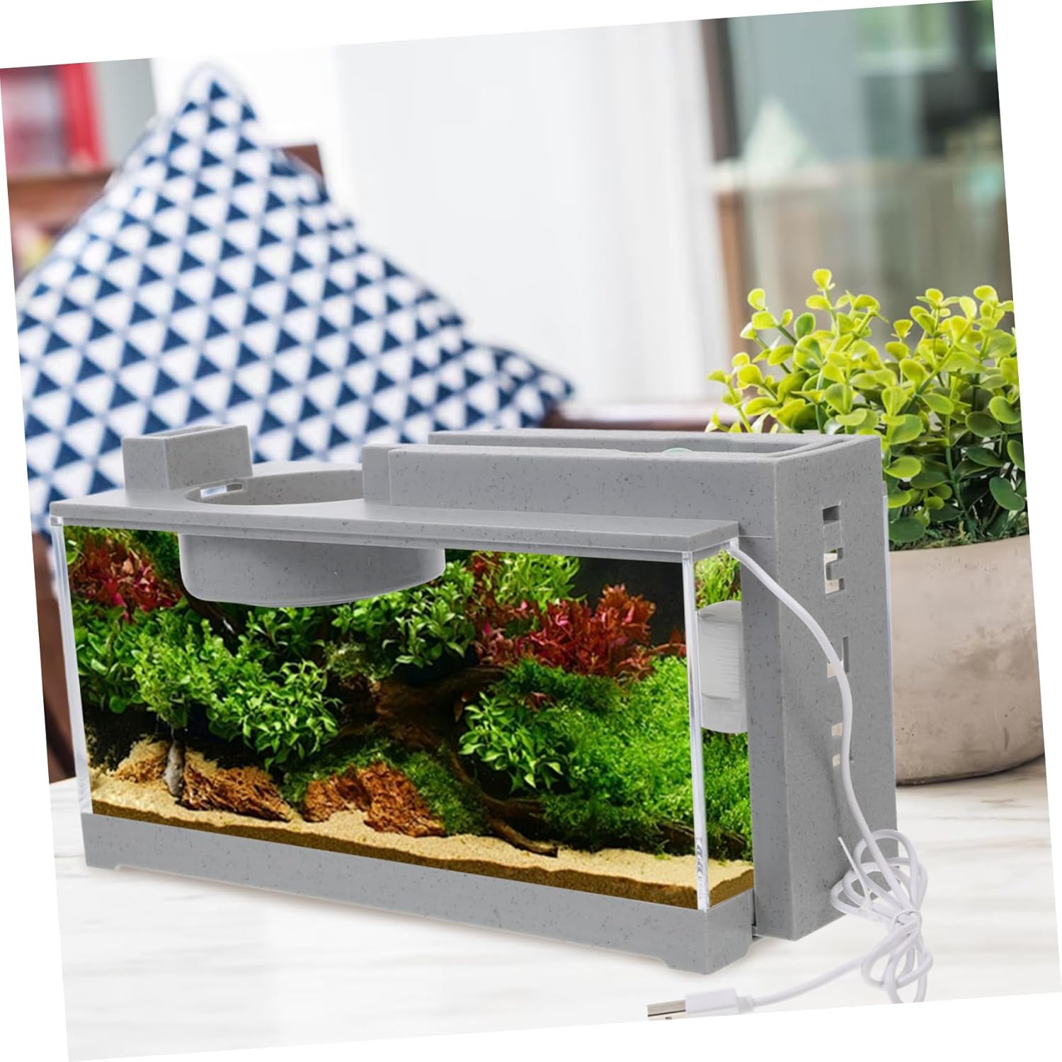 SUPVOX Desktop Aquarium with Pump Compact Fish Tank for Office to Clean for Betta Fish Shrimp and Small