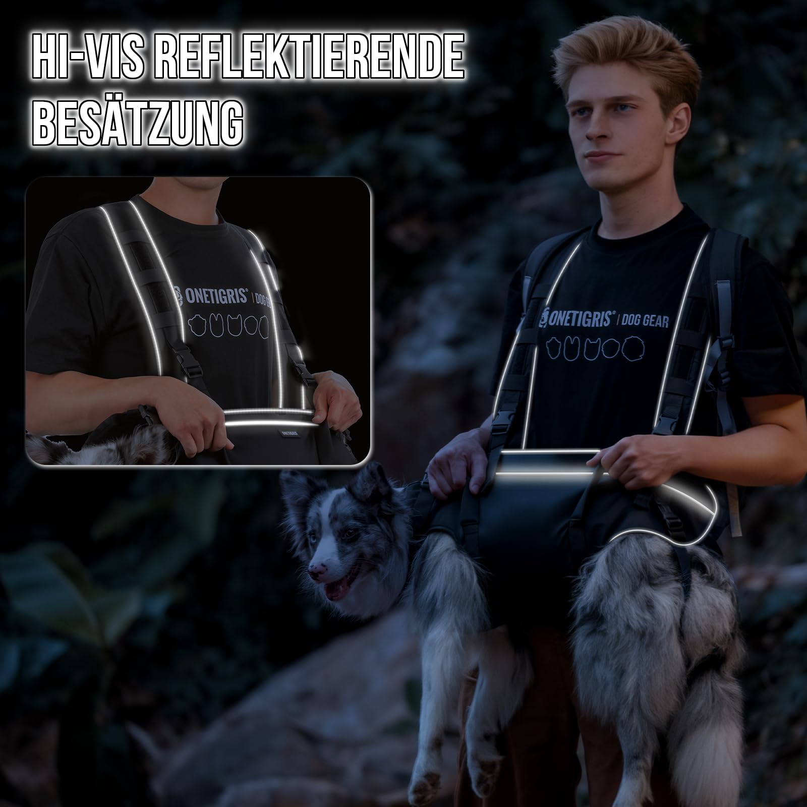 OneTigris Mochila para Perros, Support Ridge: Mochila para Perros de Uso al Aire Libre, Negro, Talla XL