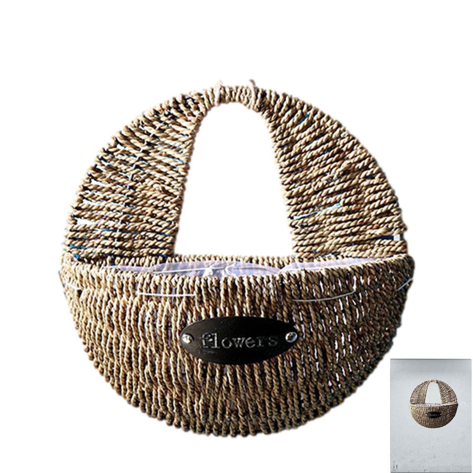 Zorq Large Half Round Straw Wall Hanging Flower Basket Wicker Hanging Basket | Wicker Wall Planter Basket - Woven Hanging Baskets For Plants, Flowers, Front Door Or Wall Hanging Decotaions