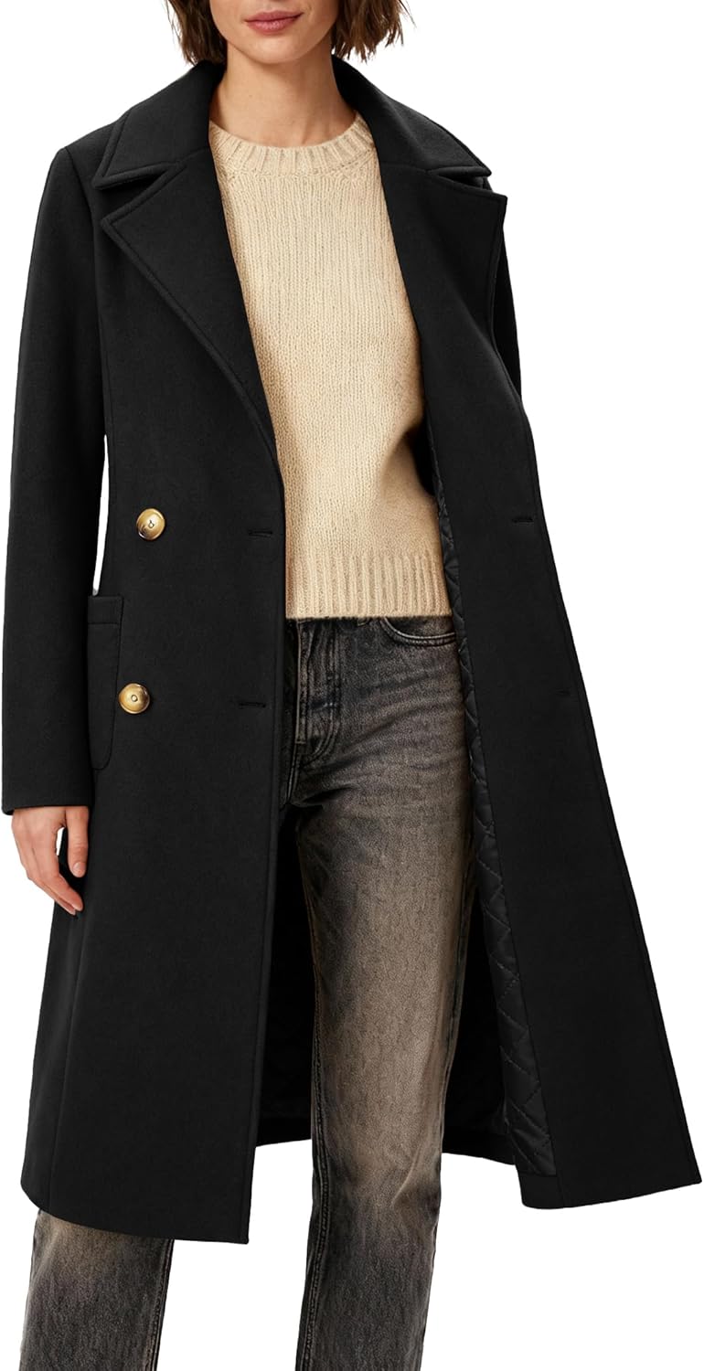 Women's Winter Double-Breasted Long Overcoat, Classic Trench Coat, Casual Notch Lapel Outwear