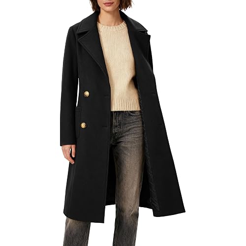Women's Winter Double-Breasted Long Overcoat, Classic Trench Coat, Casual Notch Lapel Outwear