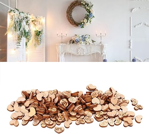 Miniatura 4 de plplaaoo 1000 unidades de confeti de madera rústica para boda, fiesta, mesa, decoración, corazones de madera, confeti bien pulido, resistencia a la
