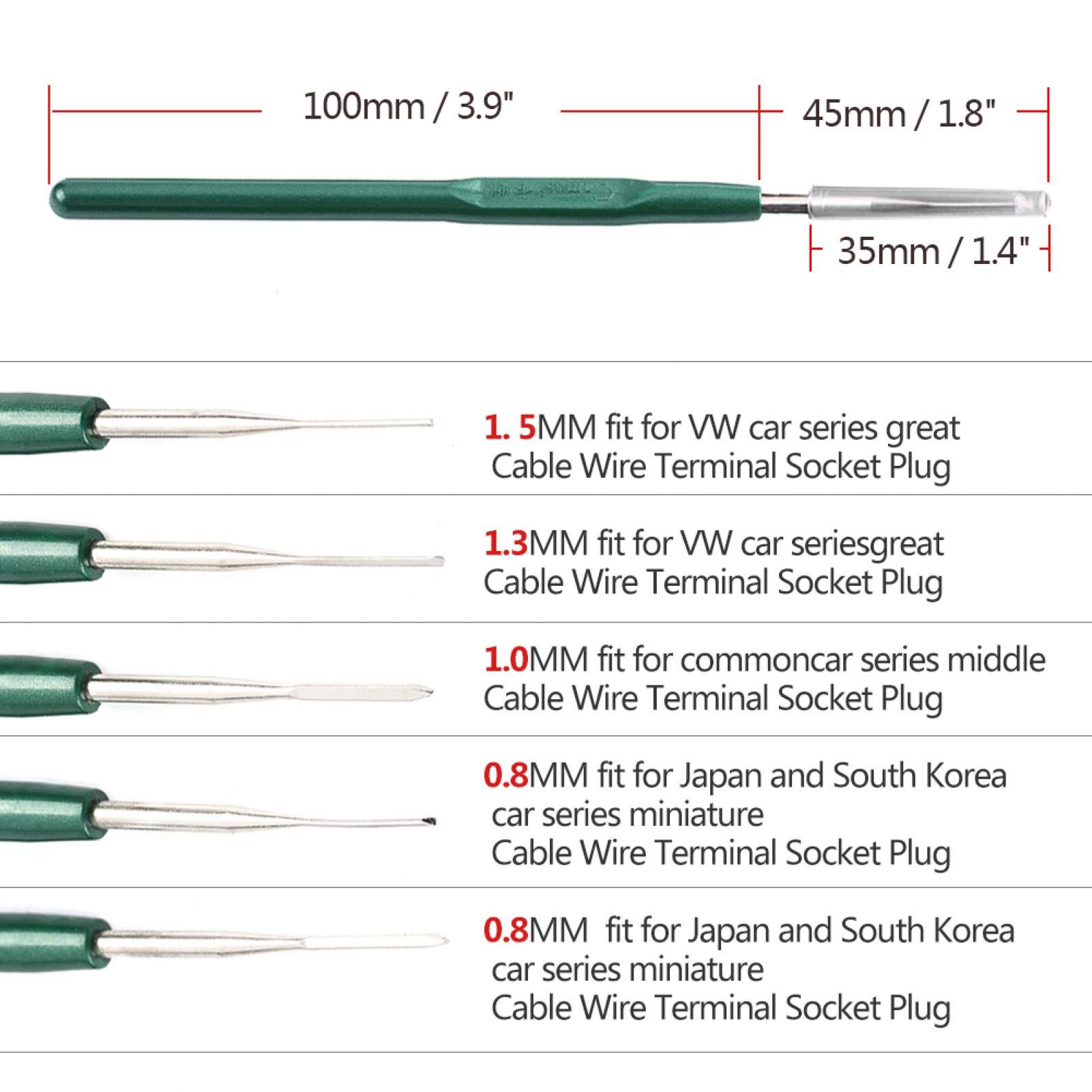 Kit Di 5 Strumenti Per Smontaggio Cablaggio Auto – Sonde In Acciaio Al Titanio E Plastica, 1.5/1.3/1.0/0.8 Mm, Per Rimuovere Terminali E Pin - 4