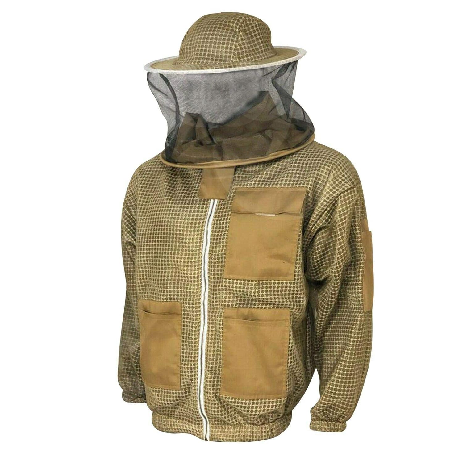 Clothes N Leather Gear Beekeeping Three Layer Mesh Ultra Ventilated Fully Protection Beekeepers Jacket with Round Veil (2XL)