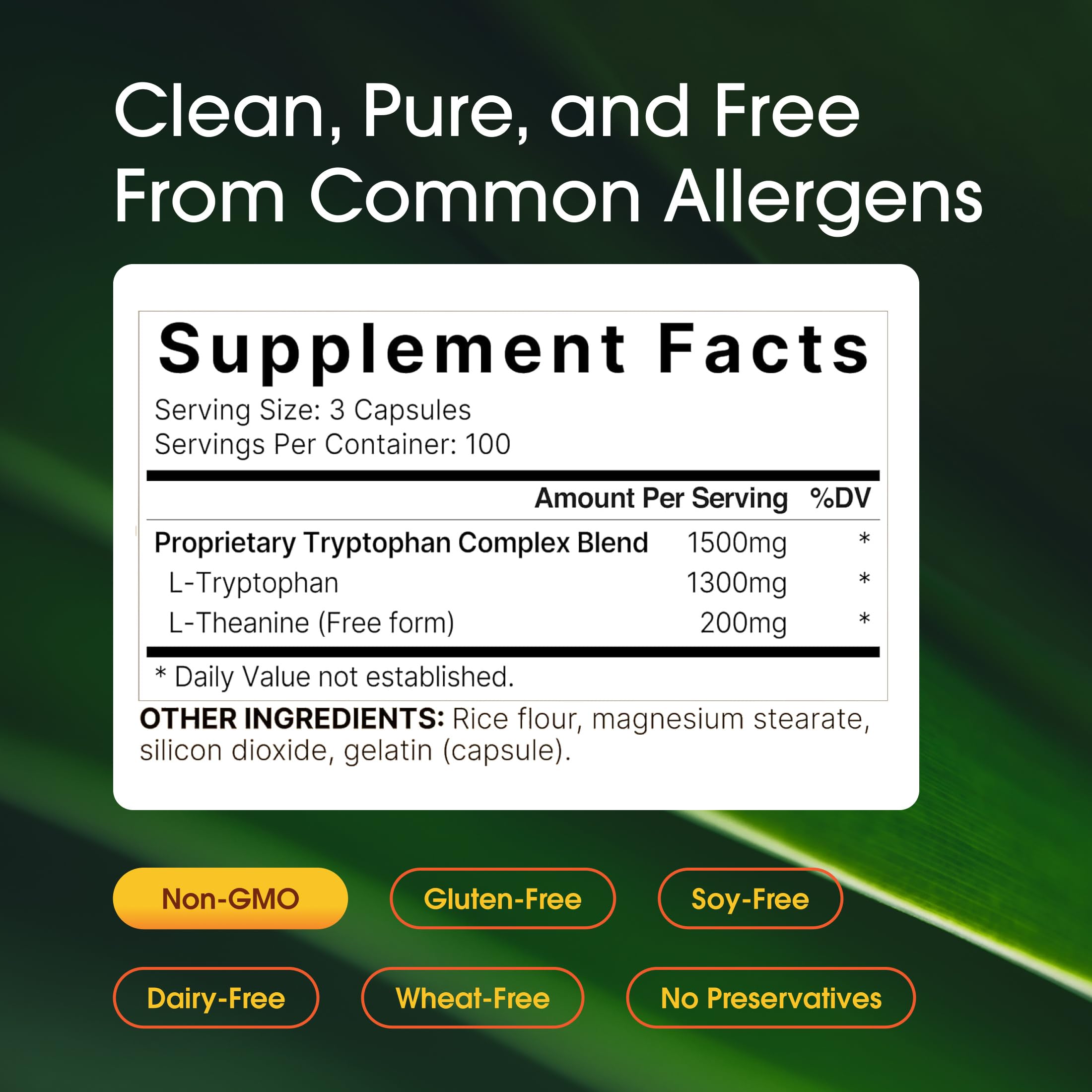 NatureBell L-Tryptophan Complex - 300 Capsules - Triple Strength 1,300mg L-Tryptophan with 200mg Free-Form L-Theanine - Calming Support Formula for Relaxation & Wellness* — Amazon image 3
