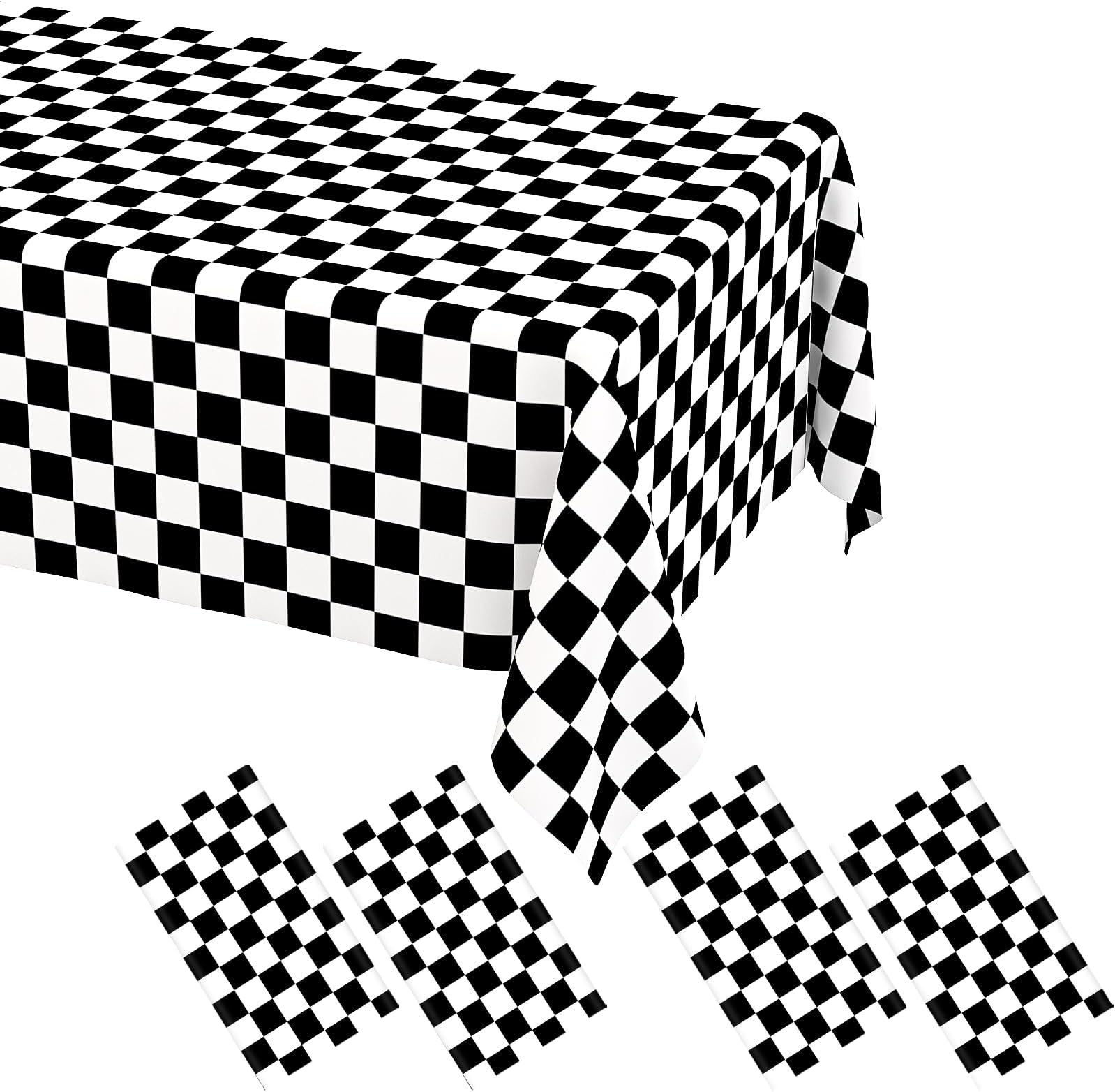 WNINK 4 Pack Black and White Gingham Tablecloth Rectangular Buffalo Checkered Tablecloths Disposable Plastic Plaid Table Cover for Parties, Outdoor Picnic, Birthday, Wedding, Camping 54 × 108 Inch