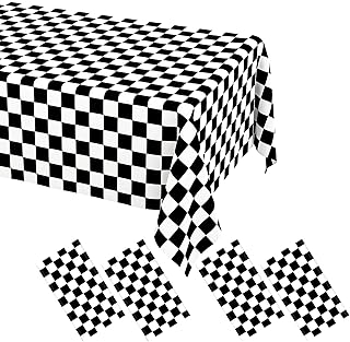 WNINK 4 Pack Black and White Checkered Disposable Tablecloth Race Car Th...