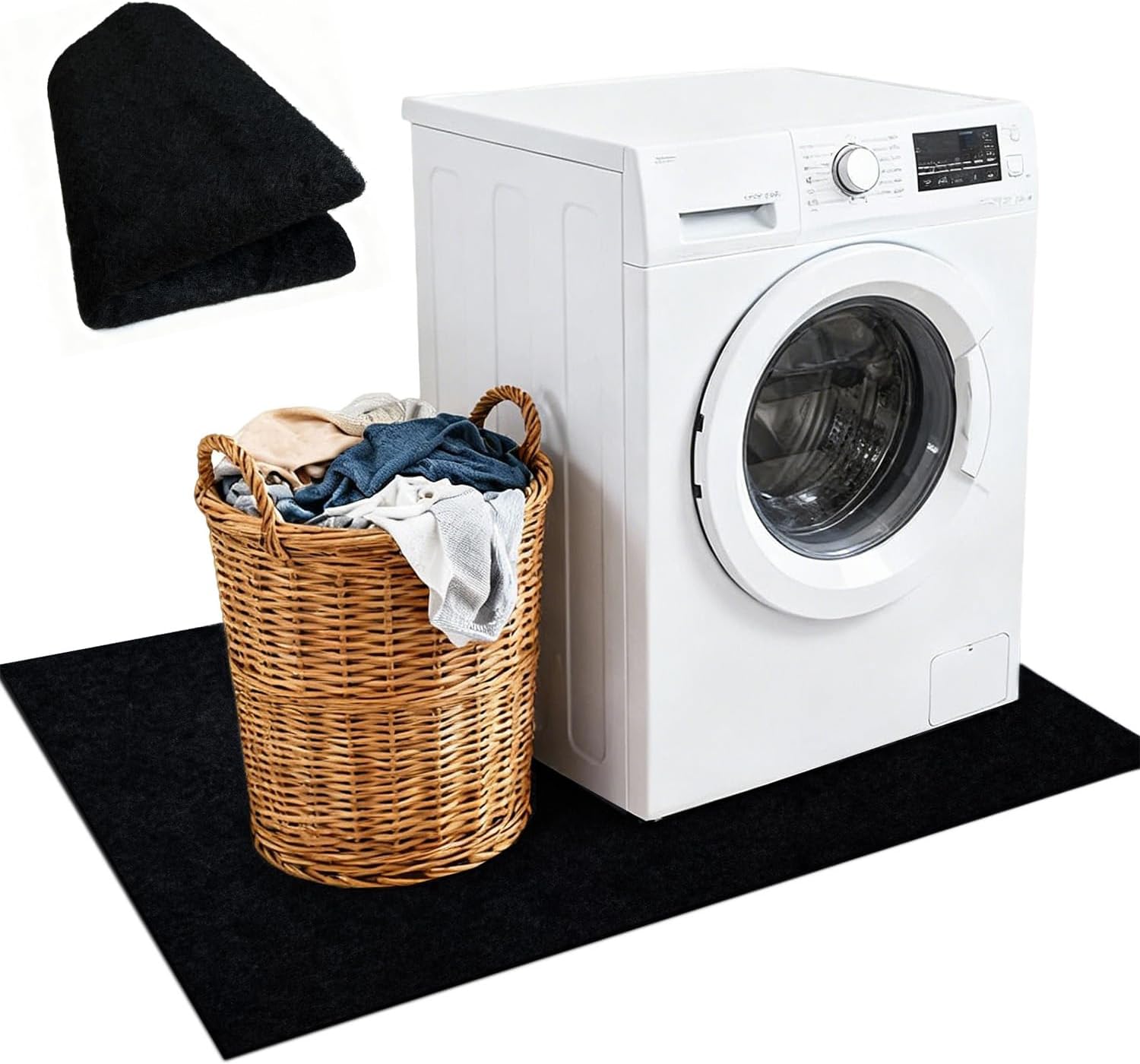 Large Rubber Mat for Laundry 63" x 36", Non-Slip Waterproof Laundry Machine Mat Floor Protector for Appliance Deep Freezer, Under Washer and Dryer Mat for Floor, Black