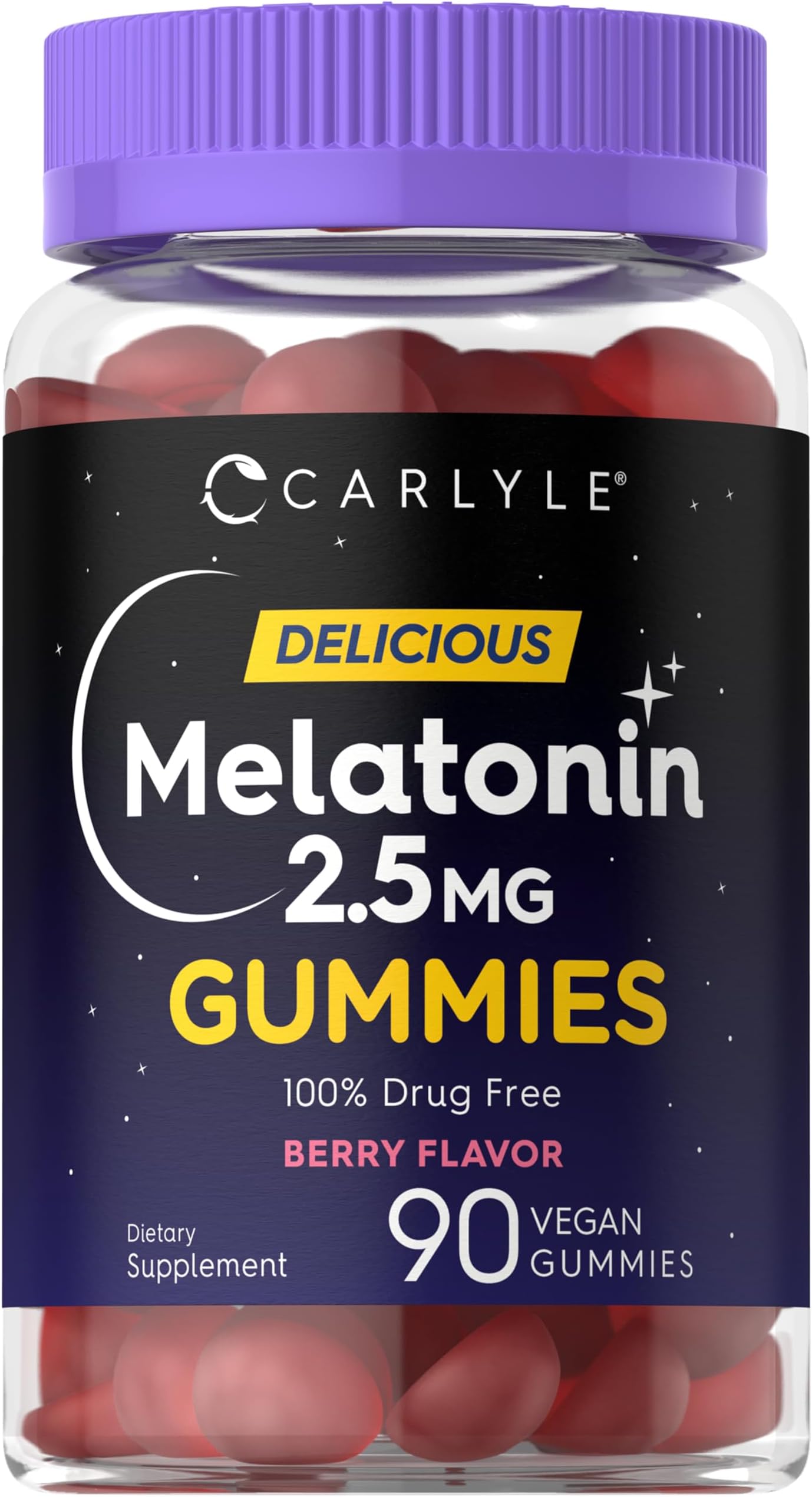 Melatonin 2.5 mg Gummies | 90 Count | Berry Flavor Gummy Supplement | Vegan, Non-GMO, Gluten Free