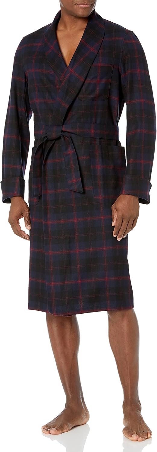 Pendleton Men's Merino Wool Lounge Robe, Navy/Red Angus Tartan, LG at