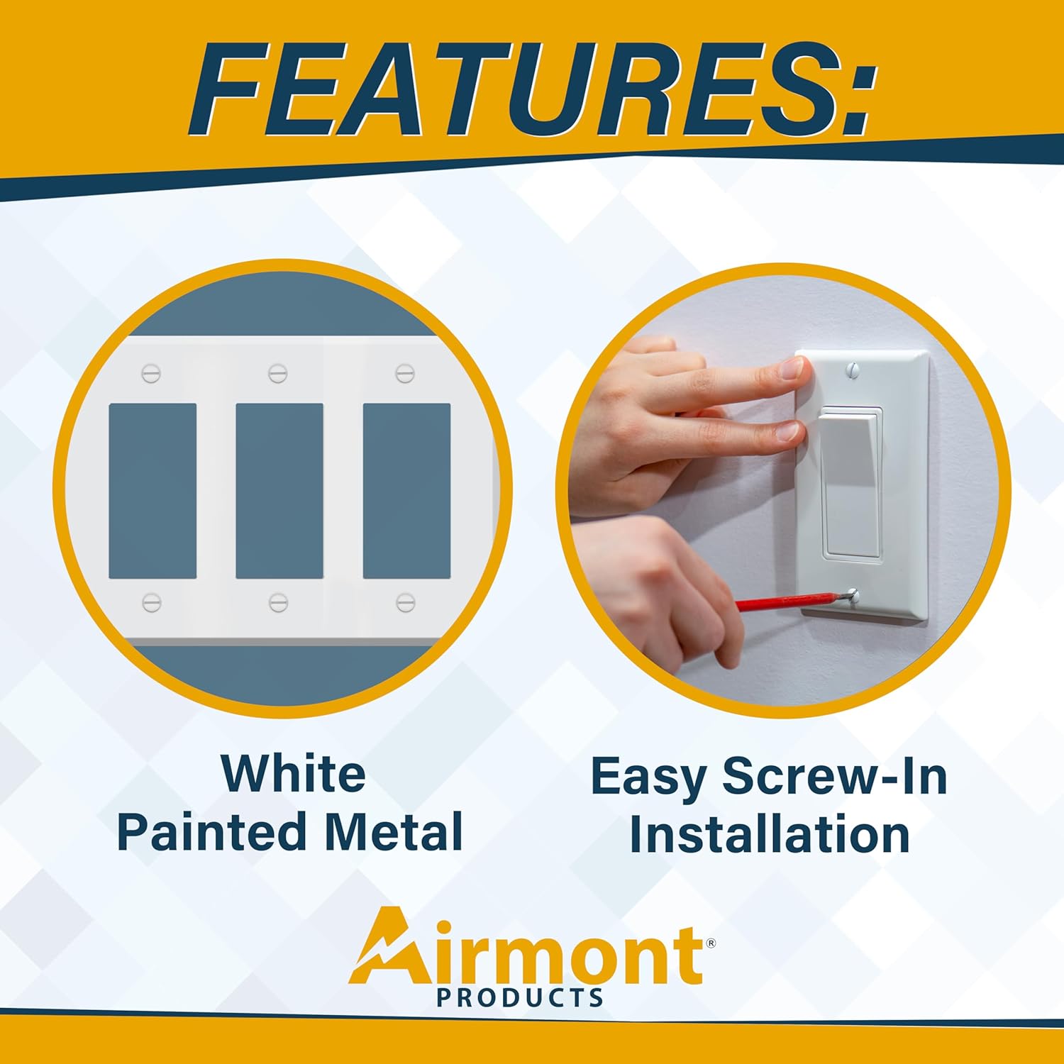 (5 Pack) 3-Gang White Metal Rocker Switch Cover | Standard Size Wall Plate for GFCI, Dimmer, or Decorator Outlets | Painted Finish | Corrosion Resistant | Unbreakable Metal Construction