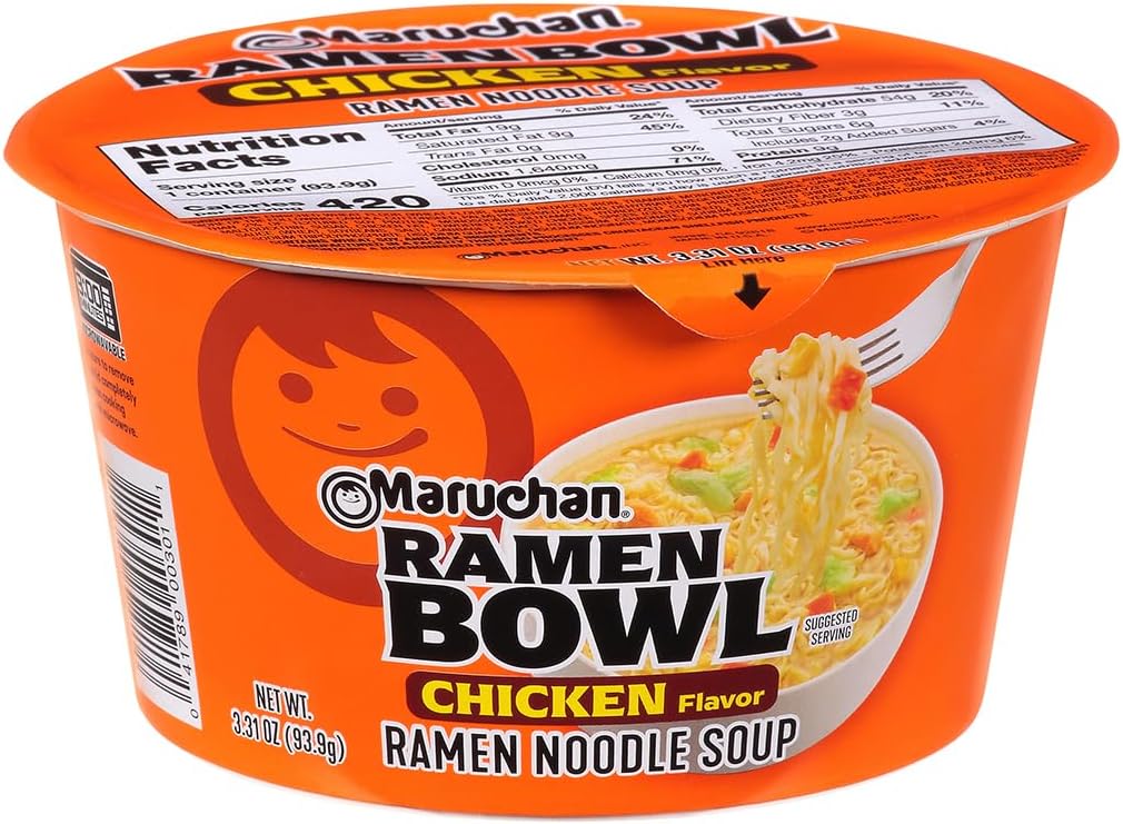 Ramen Bowl, Chicken Flavor – Japanese-Style Instant Noodle Soup, Microwaveable Easy Meal for Students and Busy Families – 3.39 Oz. (6 Pack)