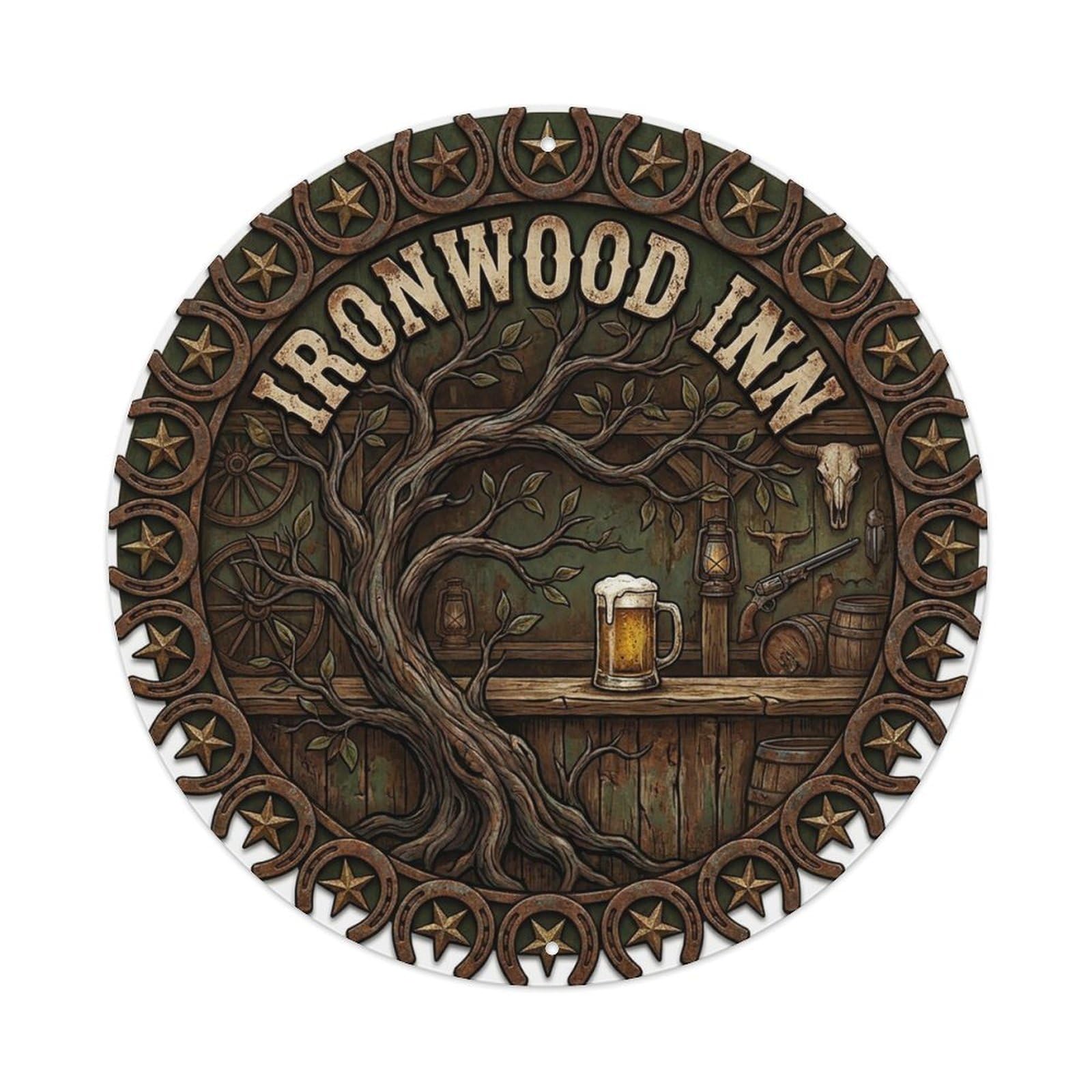 Vintage Beer Western Cowboy Ironwood Inn Retro Bar for Pub Vintage Metal Tin Sign Plaque Wall Decor for Cafe, Club Bar, Office, Garden Metal Poster 8x8Inch