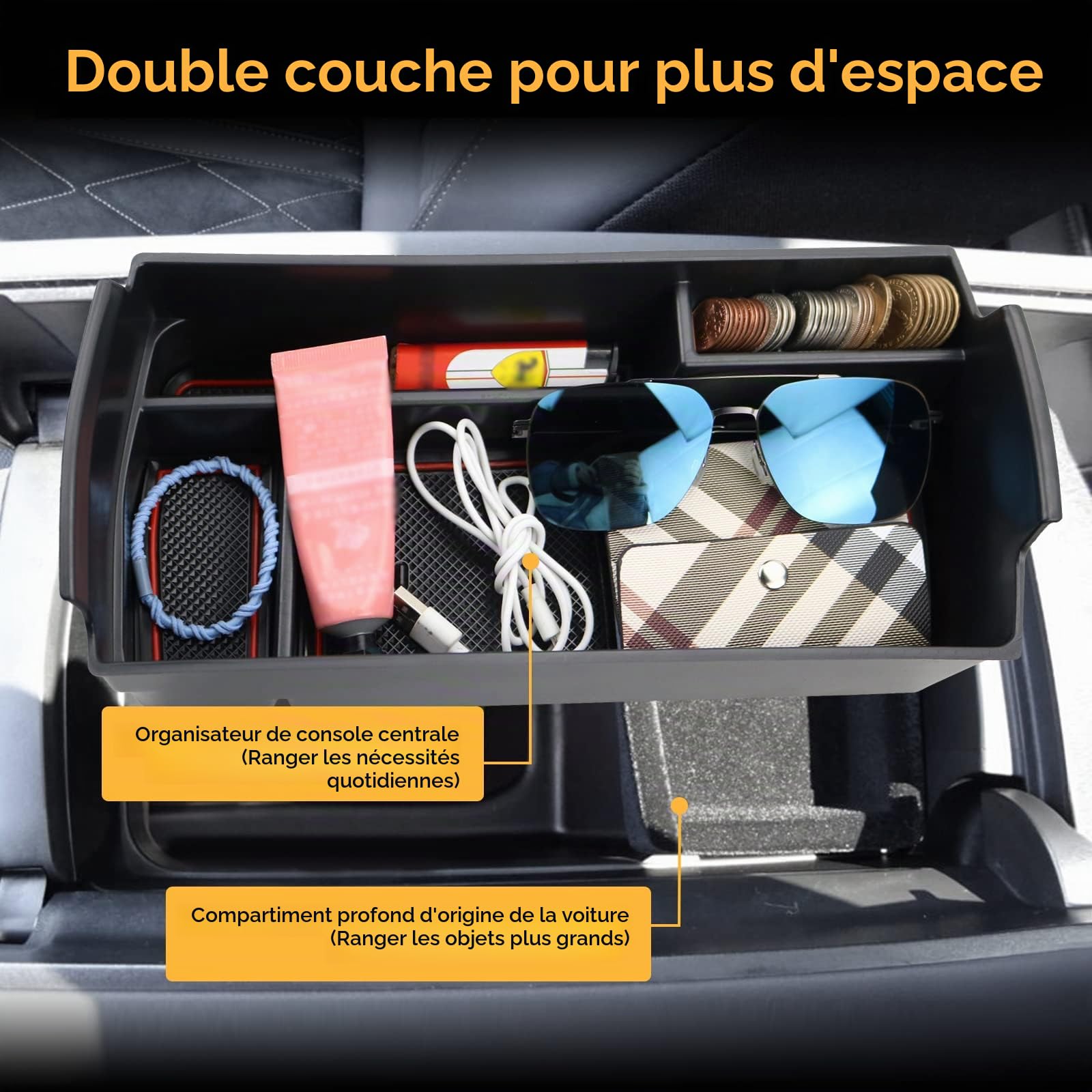 LFOTPP 3008 5008 GT Accessoire Accoudoir Boite de Rangement Central, Accessoire Auto Voiture Intérieur du Tiroir Consol Organiseurs (Noir)