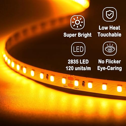 Miniatura 3 de Tira de luz LED blanca, 6500K 32.8ft10m SMD2835 120LEDsm DC24V 0.315 in ancho cinta LED flexible cortable para decoración interior (sin enchufe de