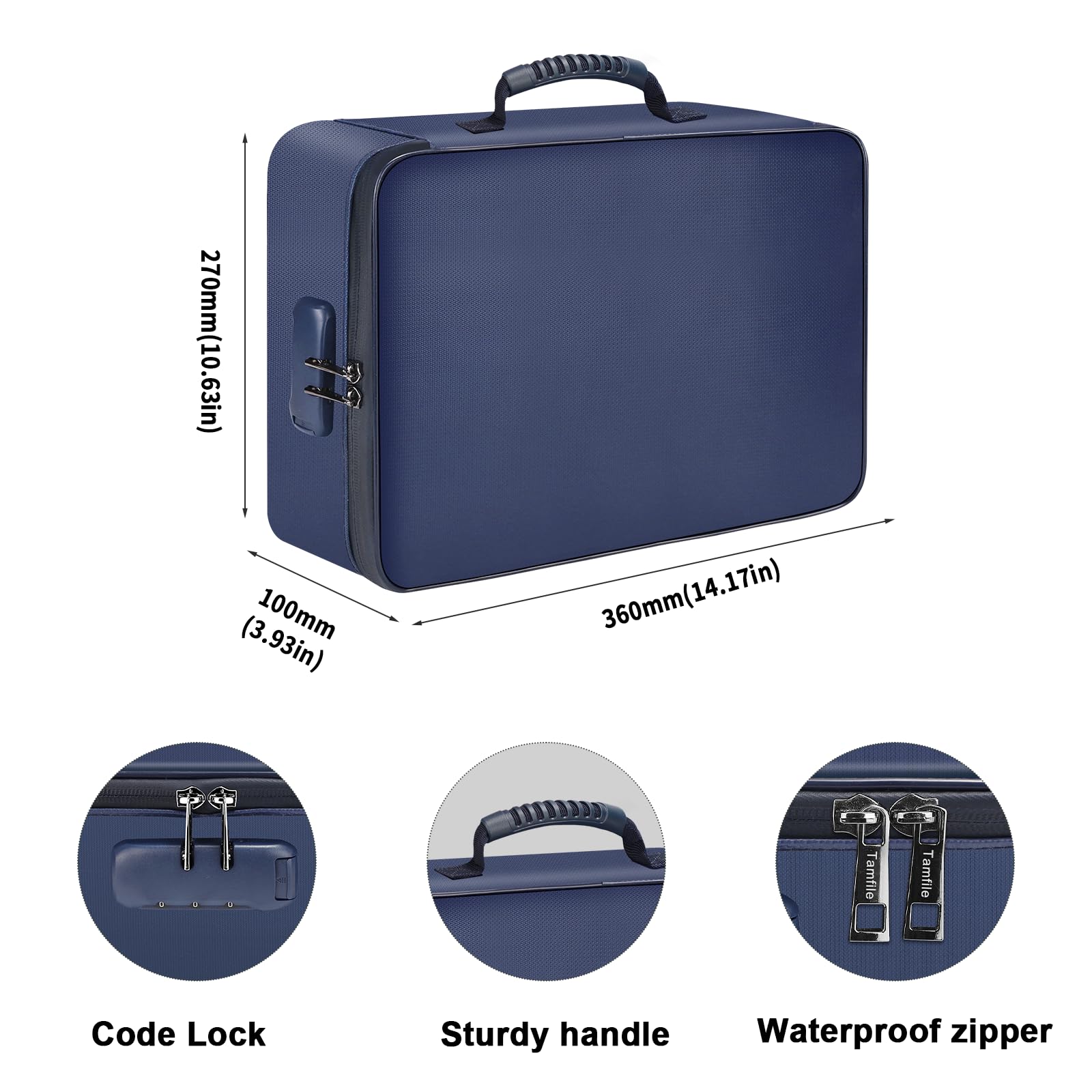 Tamfile Fireproof Document Box, 14.2''×10.6''×4'' Waterproof Document Organiser Bag with Lock - Image 4