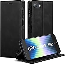 AIMOYU Mobile Phone Case for iPhone SE 2022/SE 2020/iPhone 8/iPhone 7 Case, Premium Leather Flip Case Magnetic Pocket Card Slot Stand Function Flip Case Protective Cover for iPhone SE Case, Black
