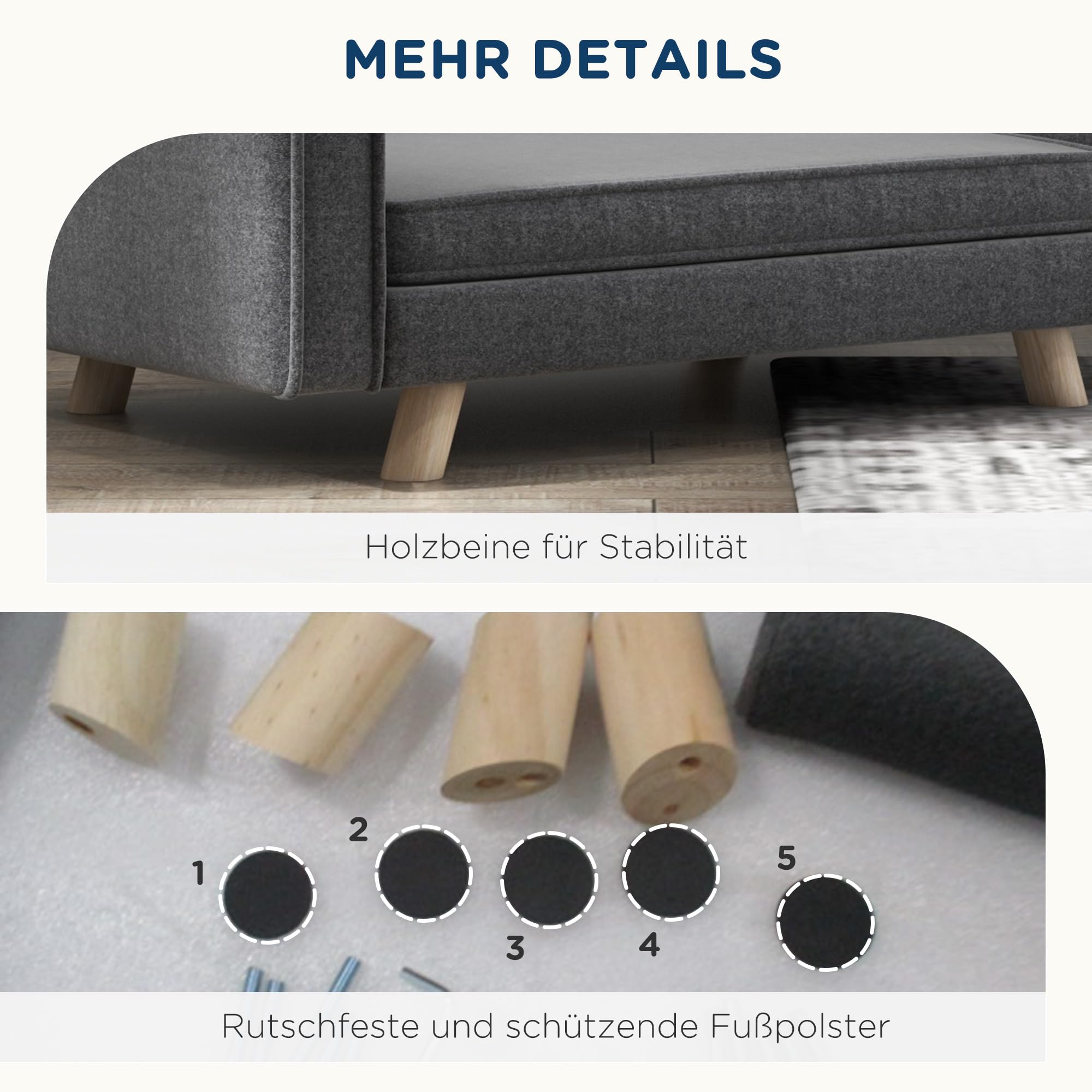 PawHut Hundesofa, Hundebett mit Erhöhtem Design, abnehmbarem und waschbarem Bezug, Haustiersofa mit Holzbeine, für kleine und mittelgroße Hunde, Grau