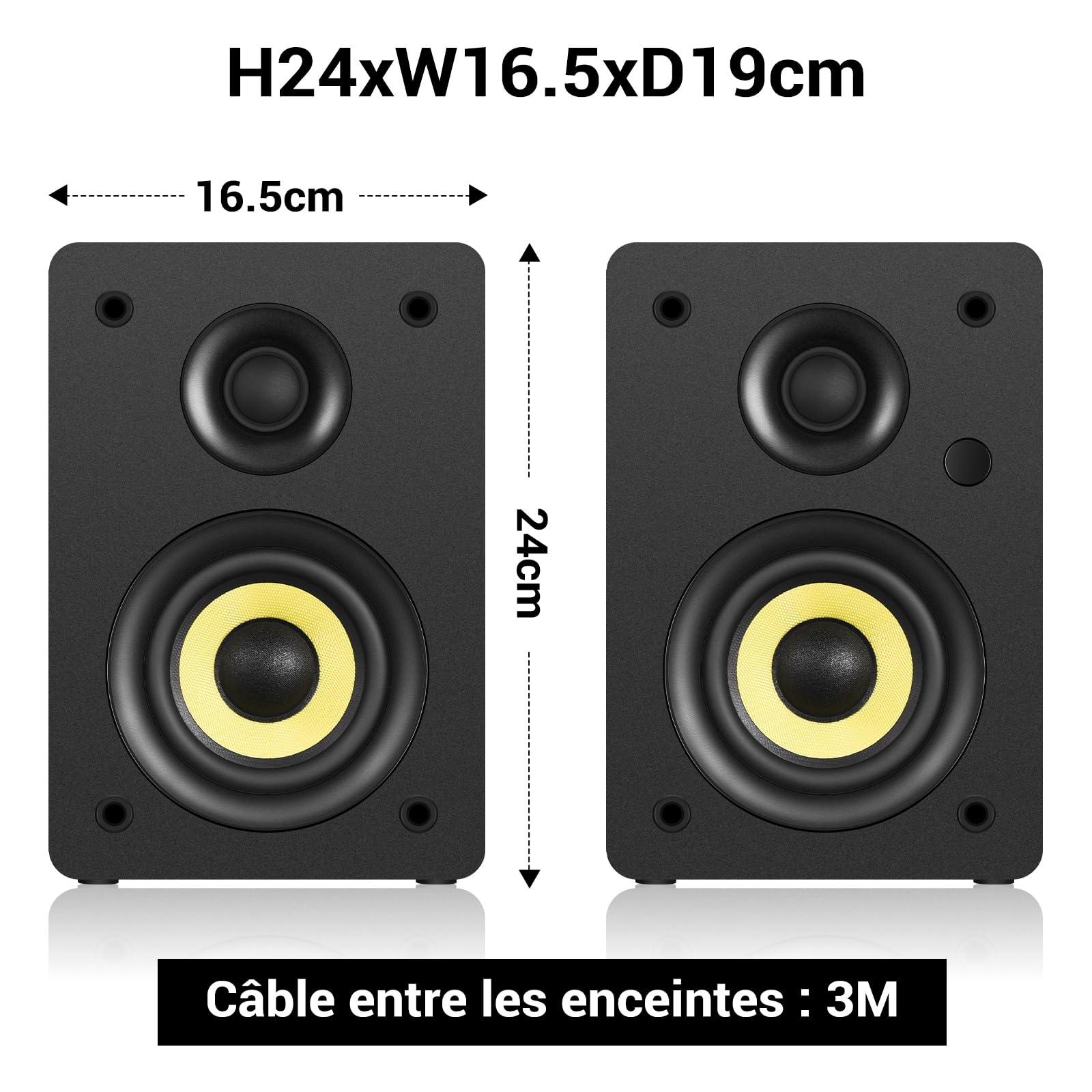 Sanyun SW206 80W Enceintes bibliothèque Actives Double Mode, 4" Studio Monitor/HiFi, Champ sonore 3D amélioré, Entrée symétrique TRS 6,35mm, Bluetooth 5.4, Optique/Coaxial/Aux/USB DAC 24bits, Bois