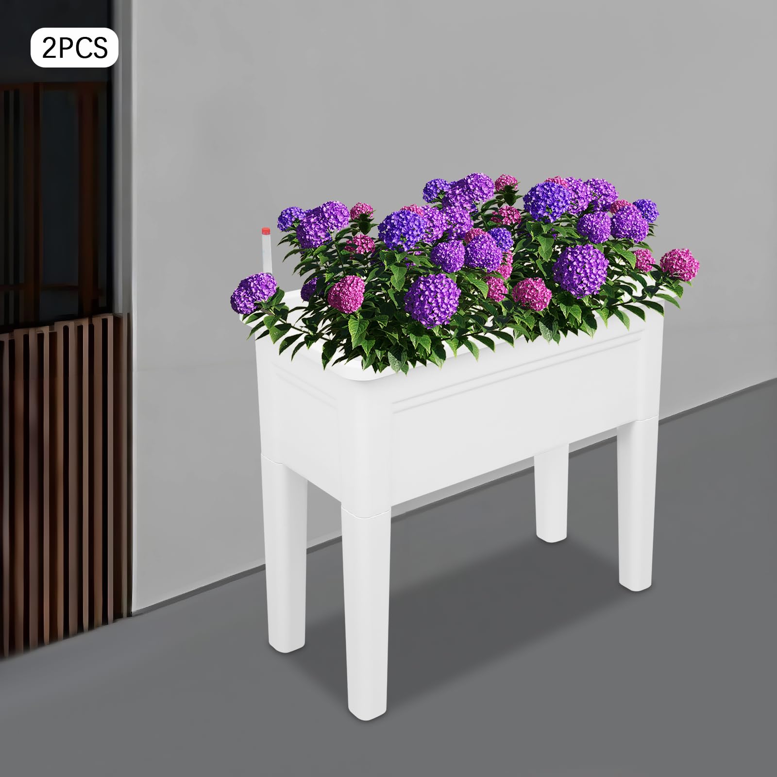 Juego de 2 piezas, con indicador de nivel de agua, material de PP, color blanco, moderno, para balcón, jardín, terraza, jardinera, jardinera, jardinera, jardinera, jardinera, jardinera, jardinera