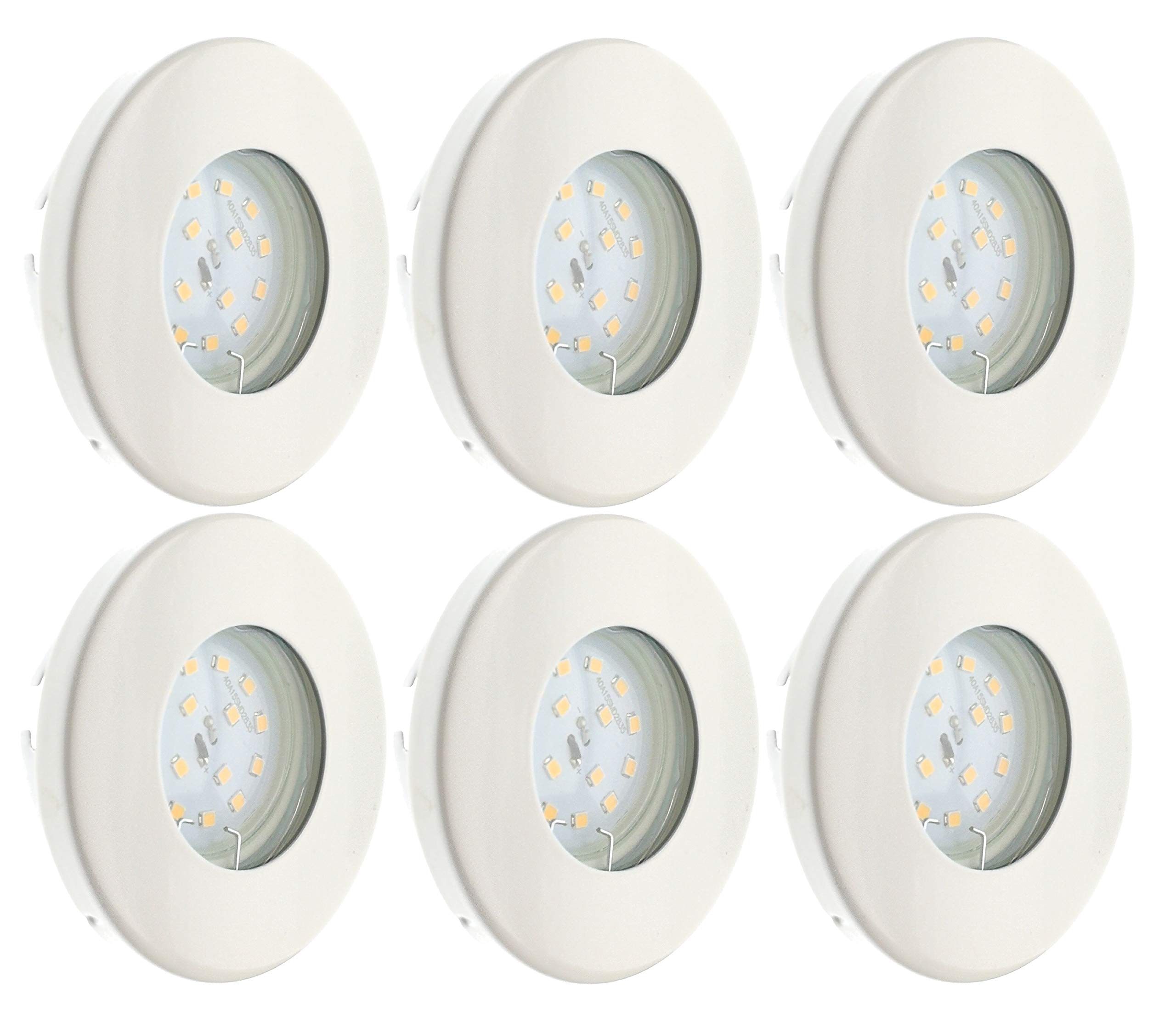 Trang 6er Set IP44 LED Einbaustrahler 6729IP-066MOSD aus Edelstahl in Weiß Rund incl. 6x 5 Watt 3 Stufen dimmbar LED Modul 3000K warmweiß Ultra flach für Bad, Außen, Deckenstrahler, Einbauspot