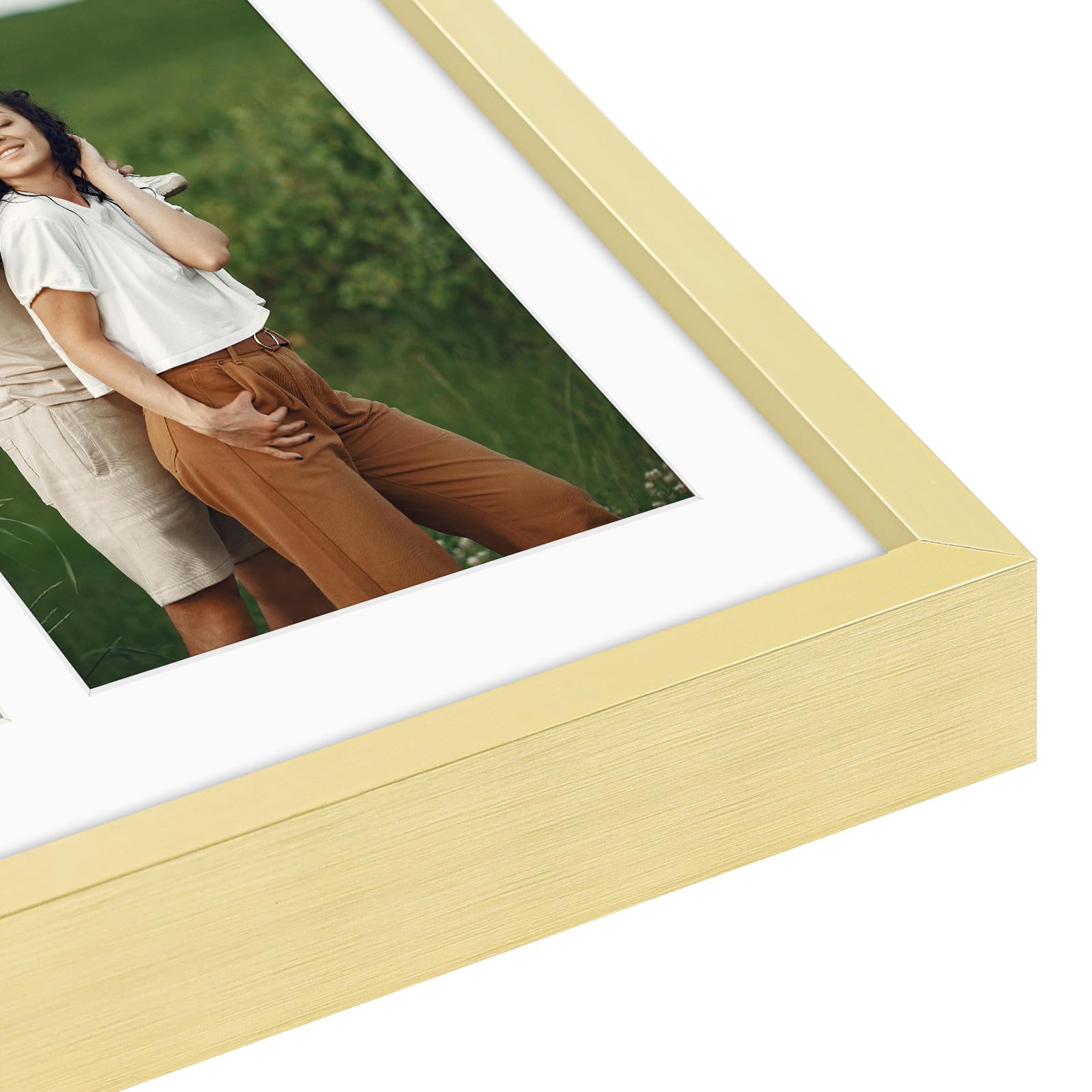 Frametory 8x20 Aluminum Collage Picture Frame – Display Four 4x6 Photos With Mat, Real Glass, Gold Finish
