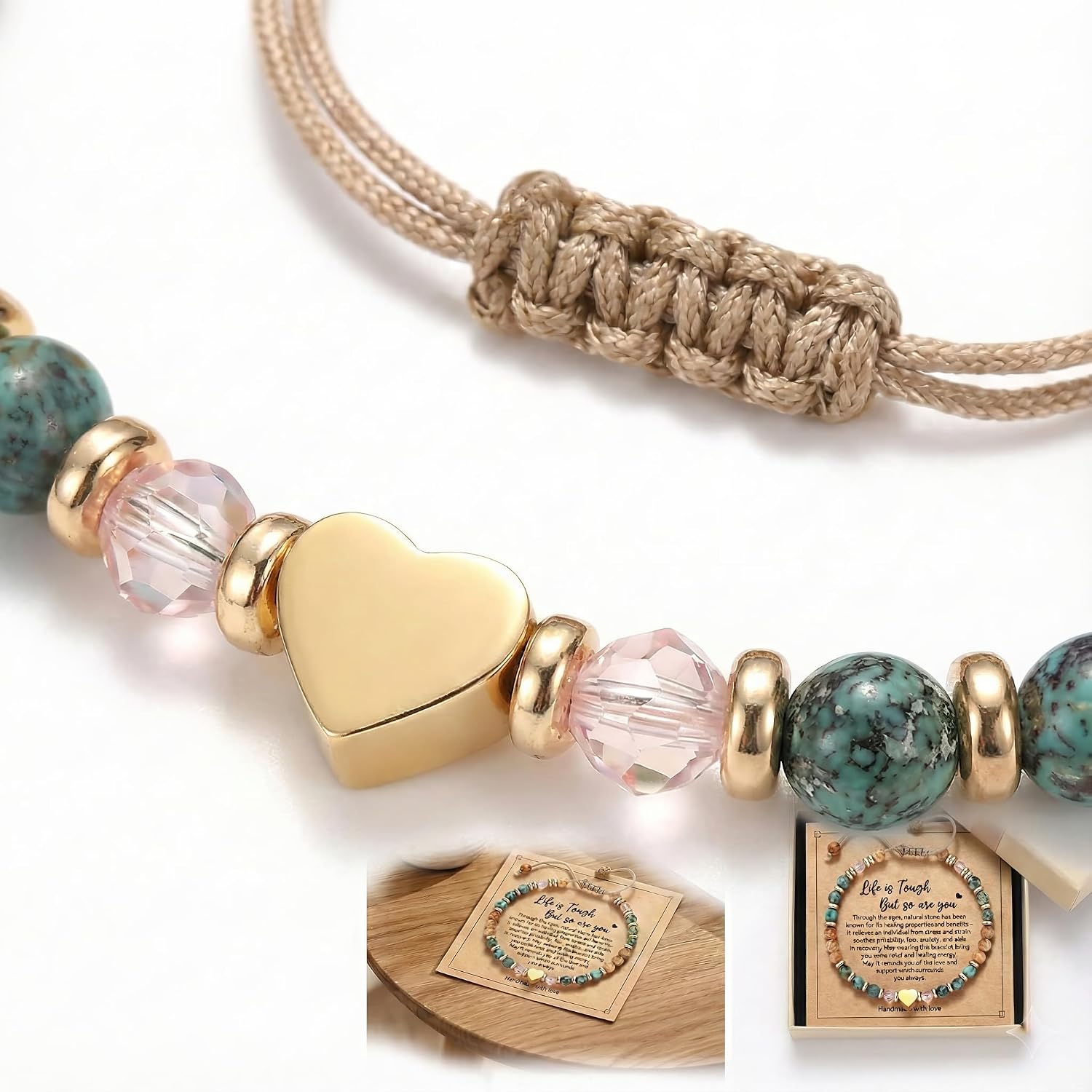 Healing Bracelets for Women - Inspirational Gifts for Bestie, Mother, Wife, Sister, Friend, Natural Stone Bracelet, Life is Tough But So Are You Gifts