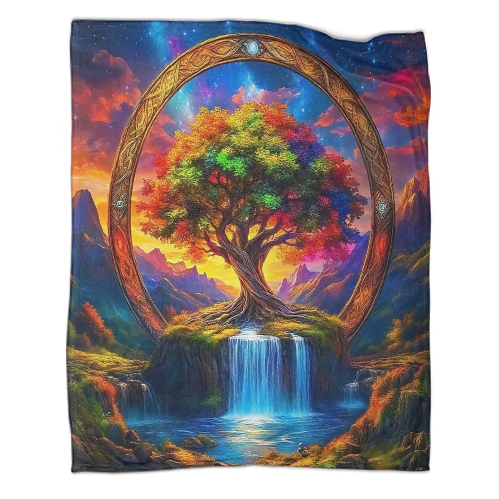 Couverture douce Arbre de vie plaid flanelle 200x230 jetable 3D adulte et enfant toutes saisons