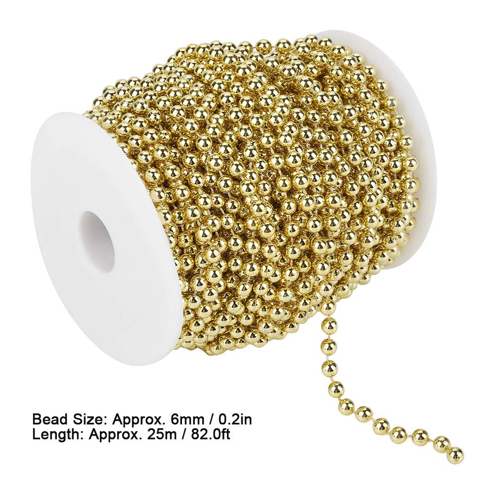 Wakects Catena di Perle per Albero di Natale, 25 m, 6 mm, ABS, Ghirlanda Decorativa per Matrimoni e Fai da Te, Oro