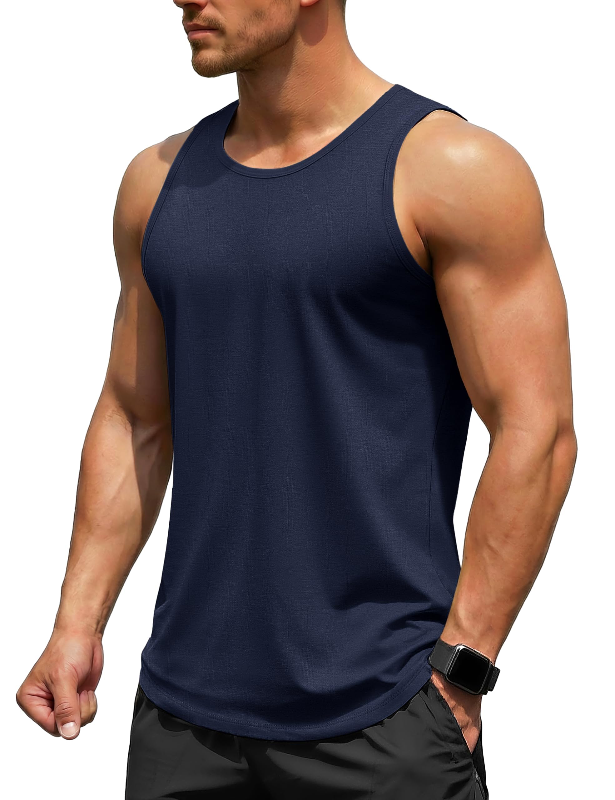 TACVASEN Tanktop Herren Trägershirt UV Schutz Ärmelloses Baumwolle Shirt Gym Fitness Achselshirts Sport Outdoor Sommer