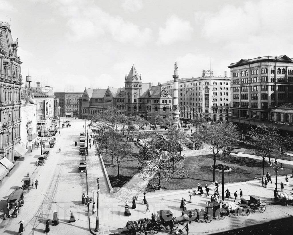Restored Black & White Photo - Historic Buffalo, New York - Lafayette Square, c1910-20in x 16in