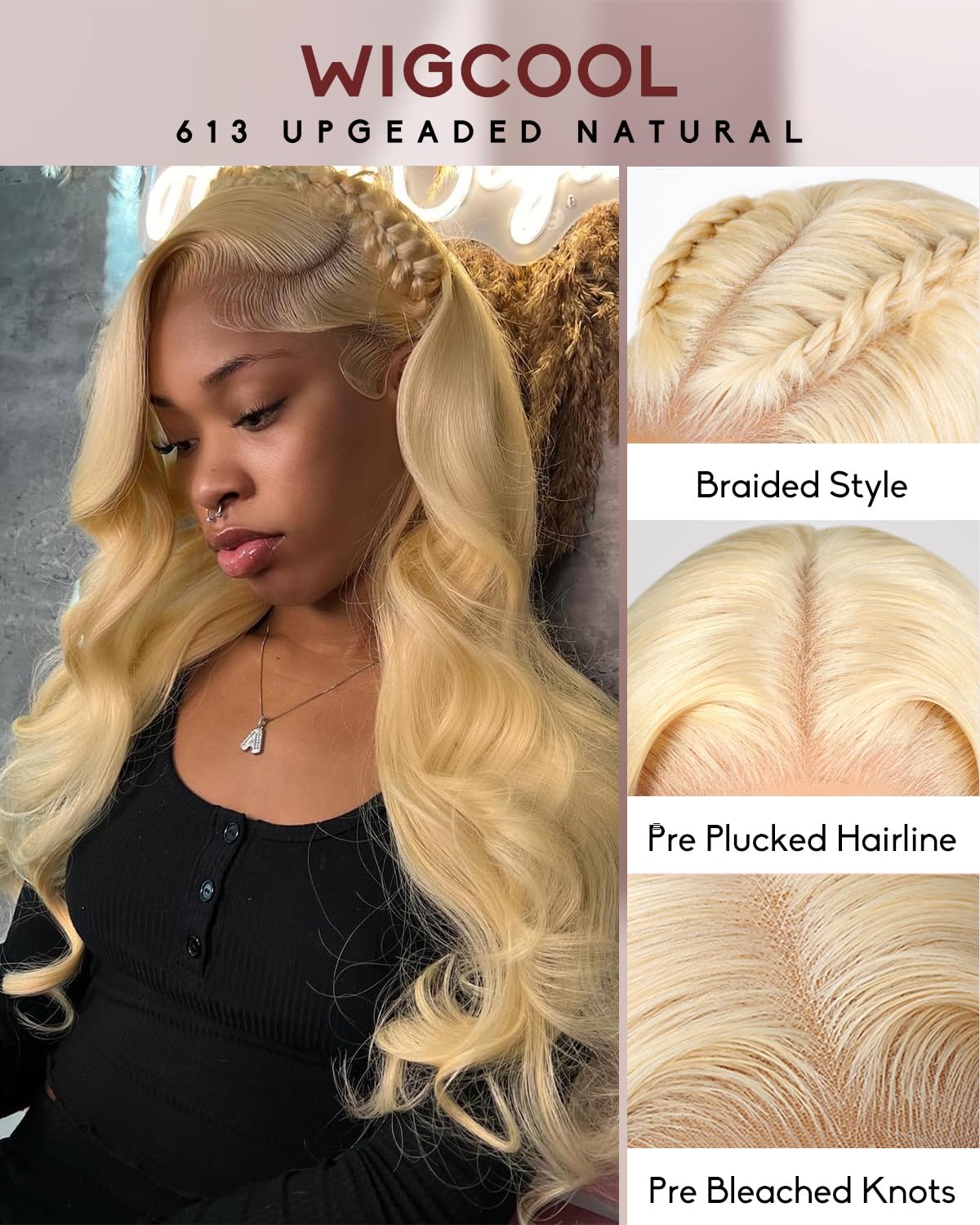 613 13x6 Lace Front Wig Human Hair 30Inch Body Wave Blonde Wig Human Hair 613 HD Lace Wigs 100% Real Human Hair 180% Density No Synthetic Blend No Shedding Triple Lifespan 3X