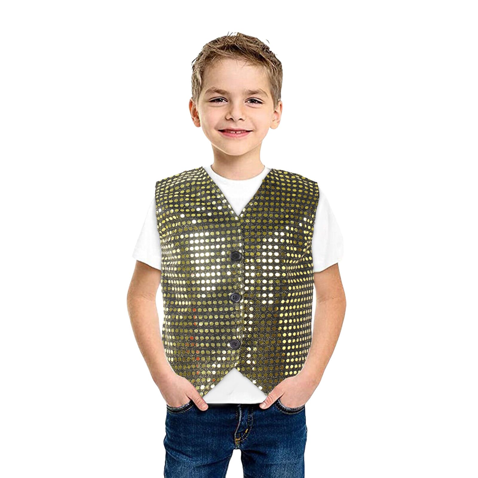 Unisex Sequin Vest Waistcoat Dance Party Show Costume Boys Girls UK Jacket Top Kids Shiny Sequin Dance Vest Jazz Hip Hop Ballet Dance Performance Costume for Party Fancy Dress Up Hip Hop Jazz Gold