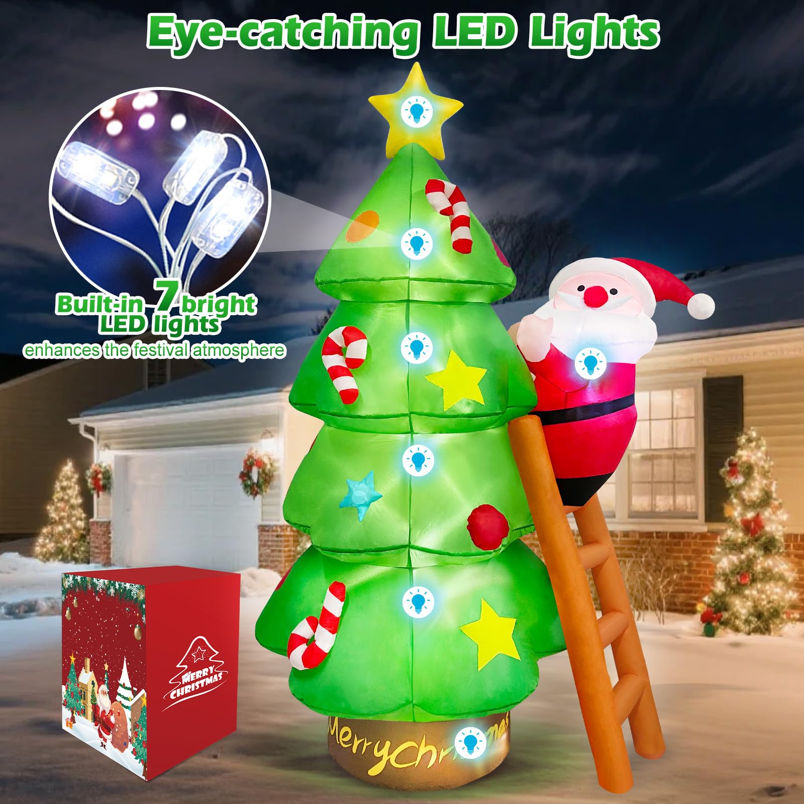 Danxilu 7 FT Inflatable Christmas Tree with Santa Claus Climbing - Image 3