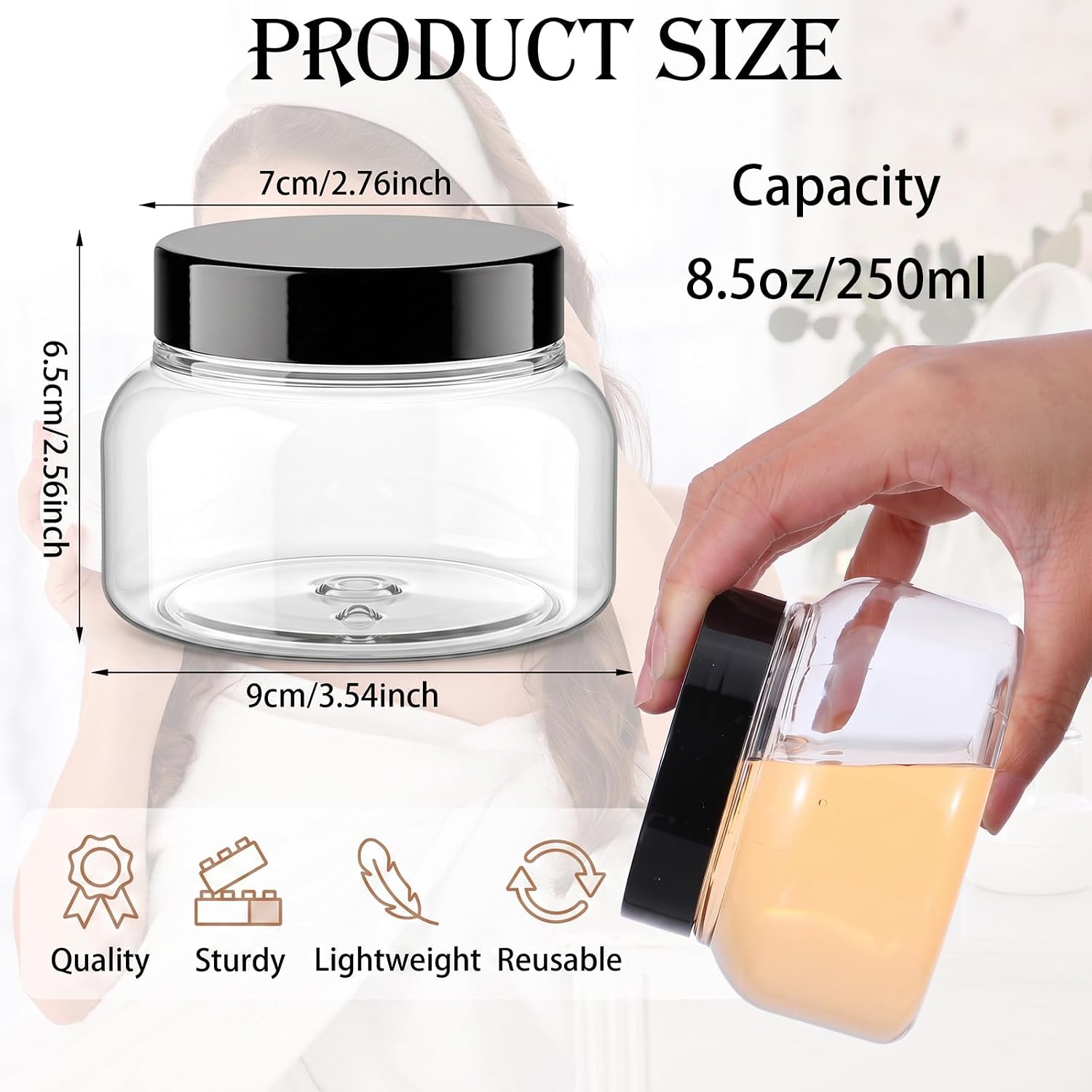 32 Pack 8 Oz Plastic Jars with Lids Body Scrub Containers Body Butter Refillable Cosmetic Clear PET with Black Caps Sugar Scrub Jars for Makeup Travel Storage